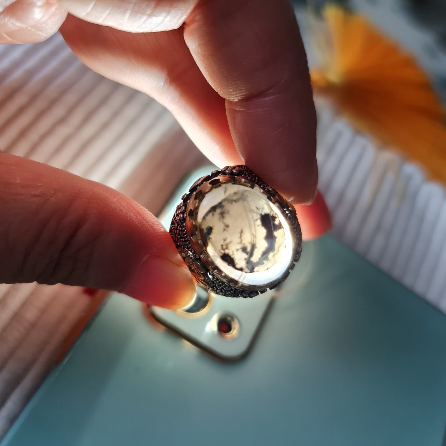 Yemeni Rare Genuine Agate 925 Silver Men's Ring MFPN009
