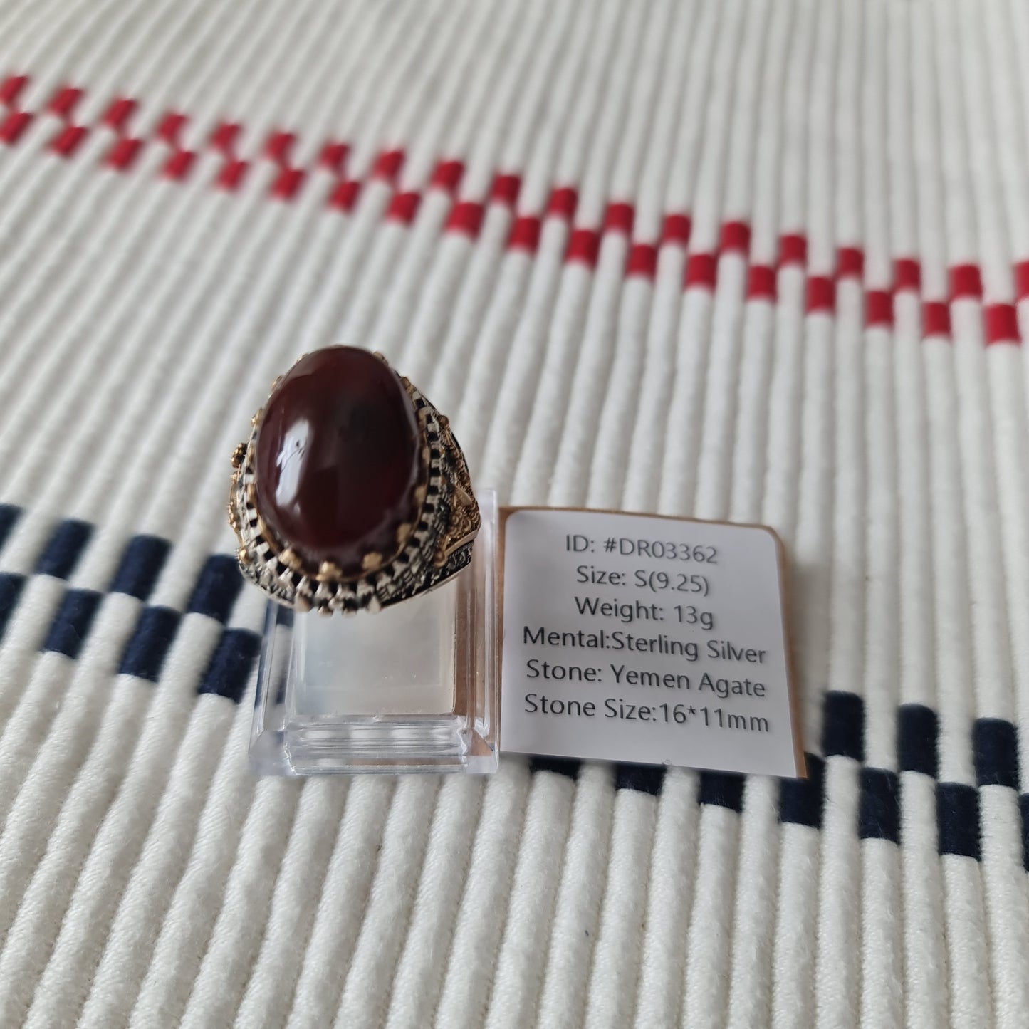 Yemeni Rare Genuine Agate 925 Silver Men's Ring DR03362