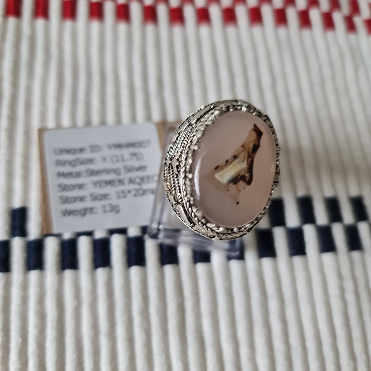 Yemeni Rare Genuine Agate 925 Silver Men's Ring YMHM003