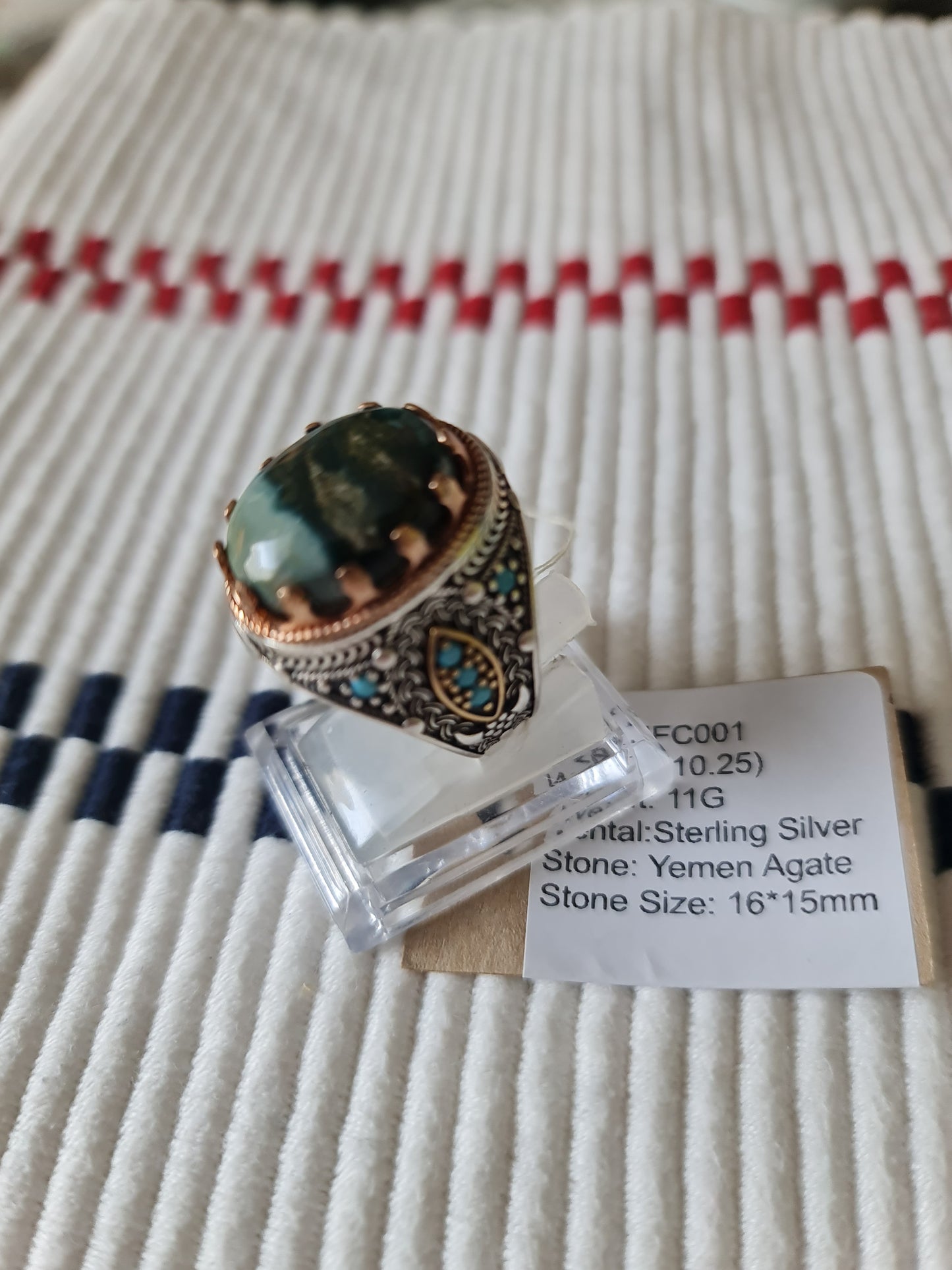 Yemeni Rare Genuine Agate 925 Silver Men's Ring MFC001