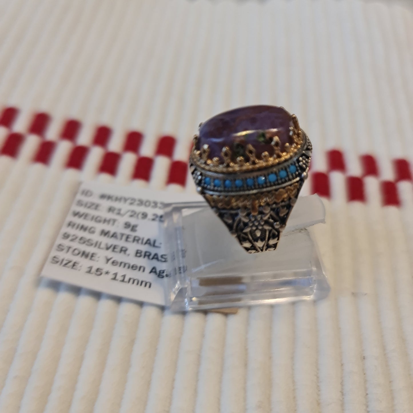 Yemeni Rare Genuine Agate 925 Silver Men's Ring KHY230337