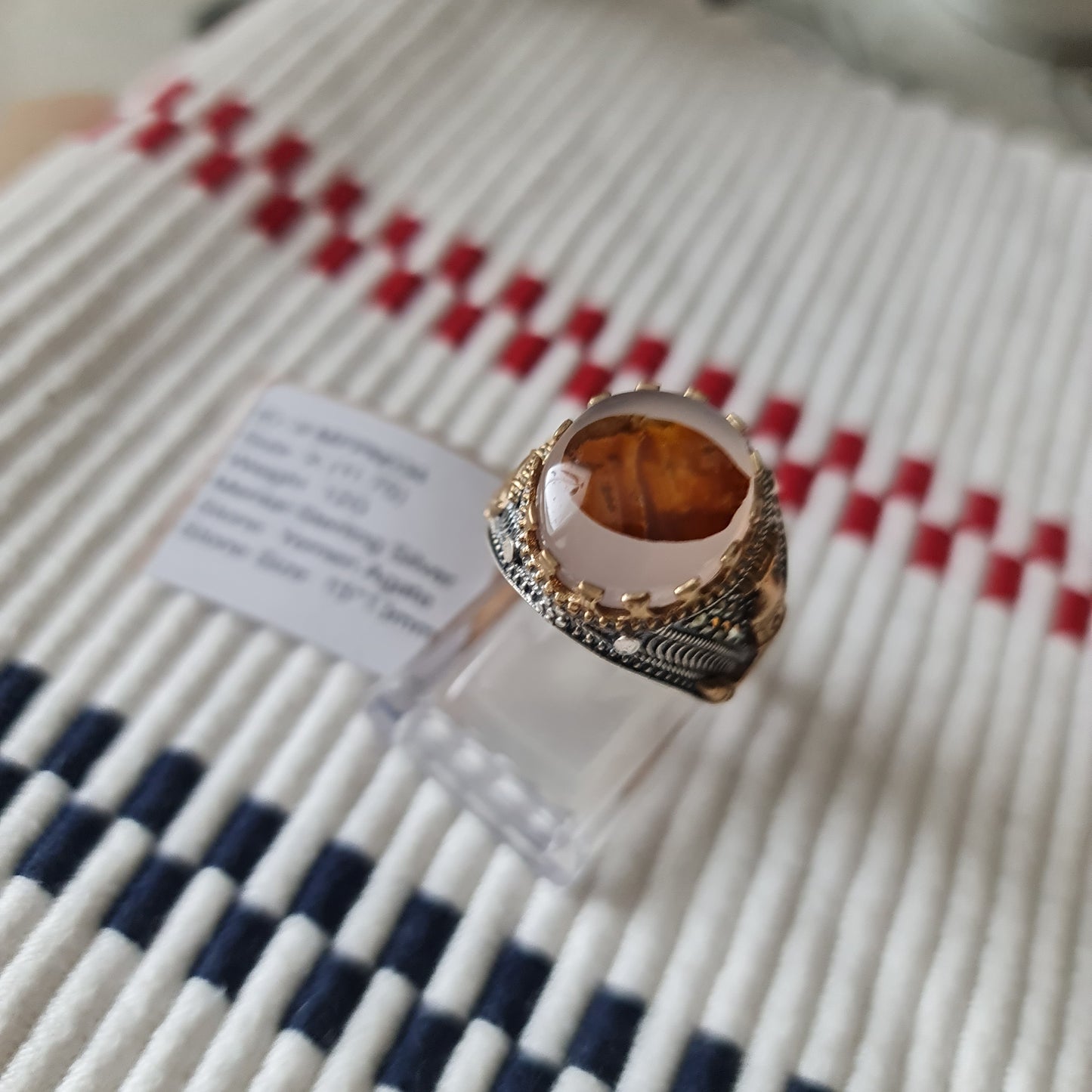 Yemeni Rare Genuine Agate 925 Silver Men's Ring MFPN034