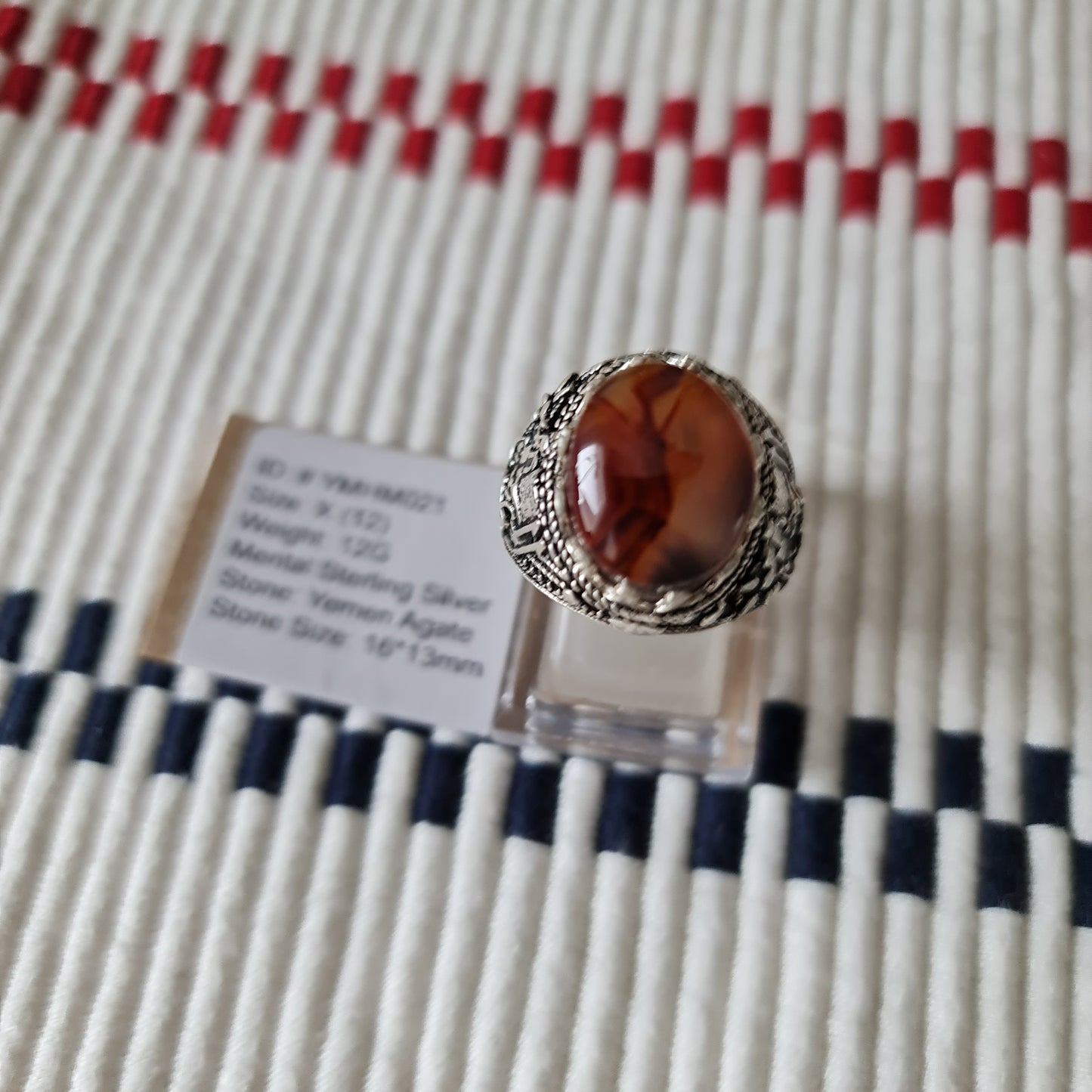 Yemeni Rare Genuine Agate 925 Silver Men's Ring YMHM021