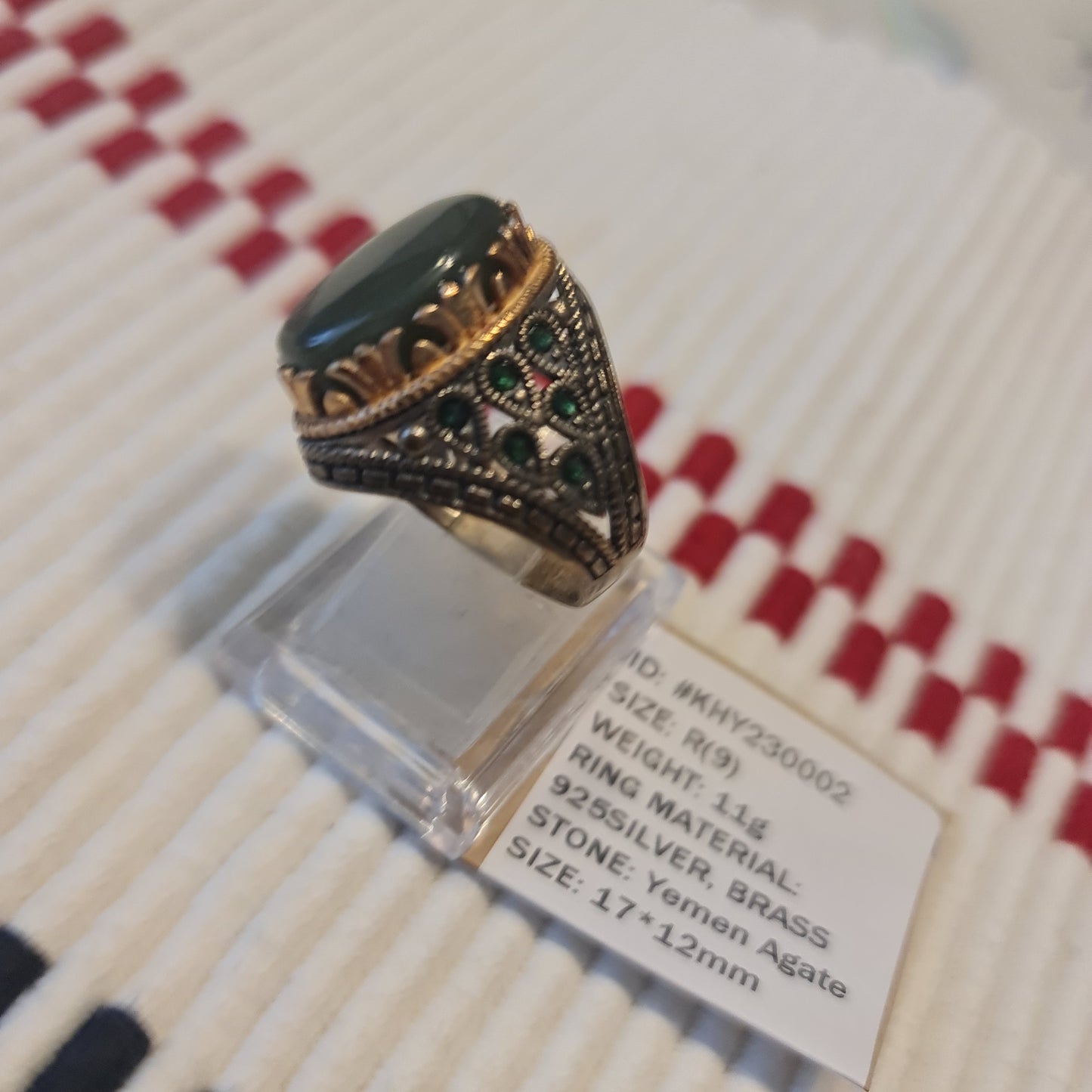 Anillo yemení de ágata genuina de plata 925 para hombre, raro, MF230002