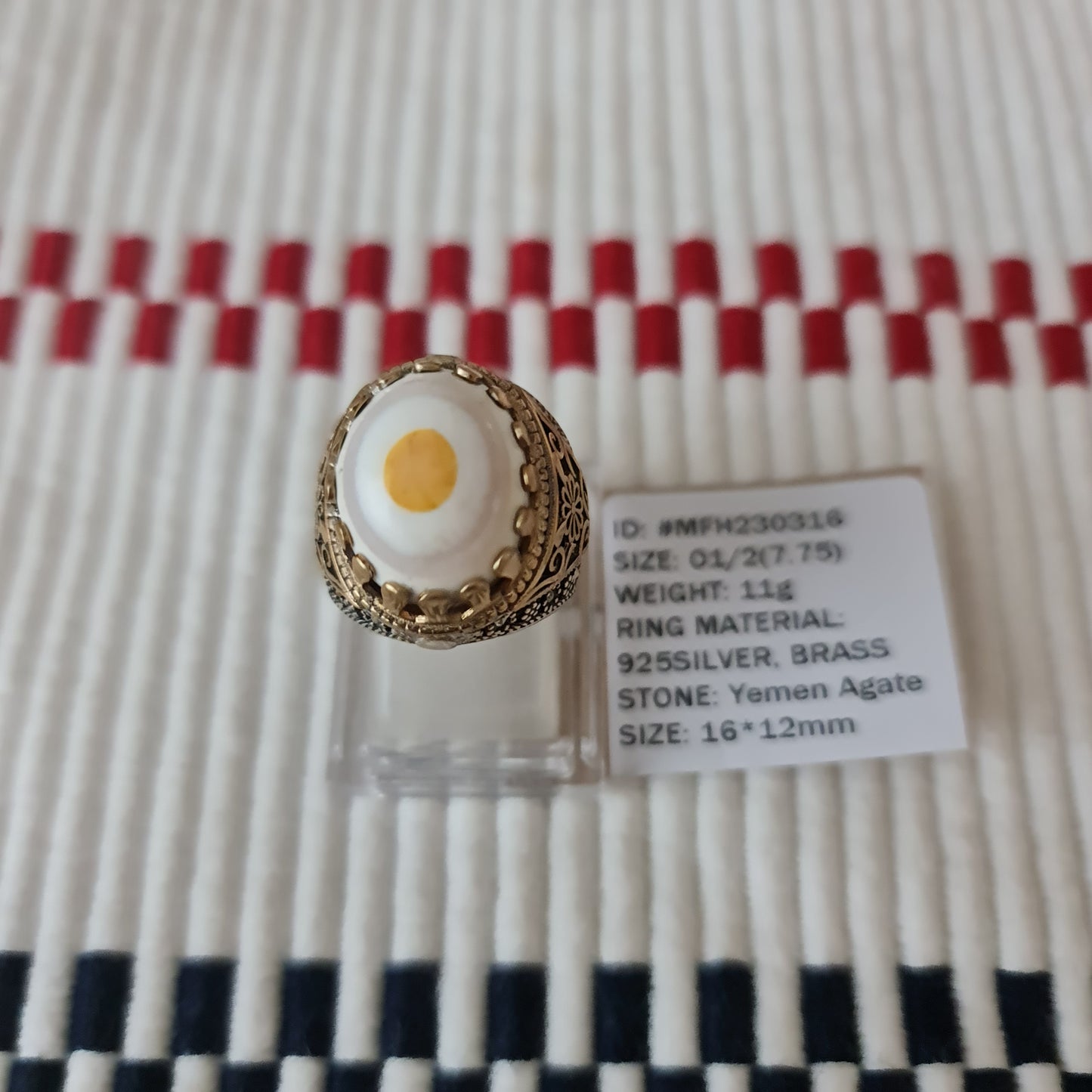 Anillo yemení de ágata genuina de plata 925 para hombre, raro, MFH230316