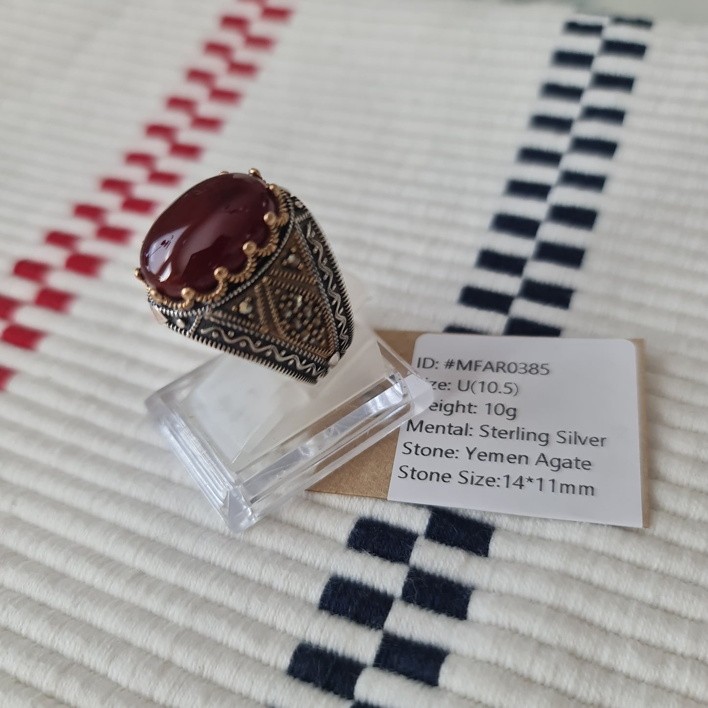 Yemeni Rare Genuine Agate 925 Silver Men's Ring MFAR0385