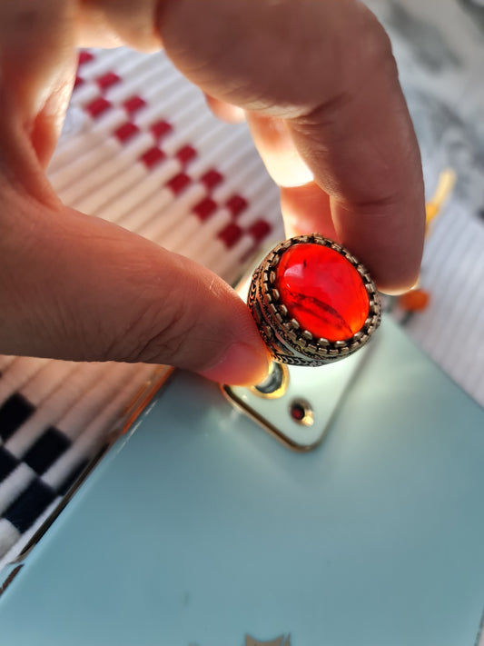 Yemeni Rare Genuine Agate 925 Silver Men's Ring MFAR0422