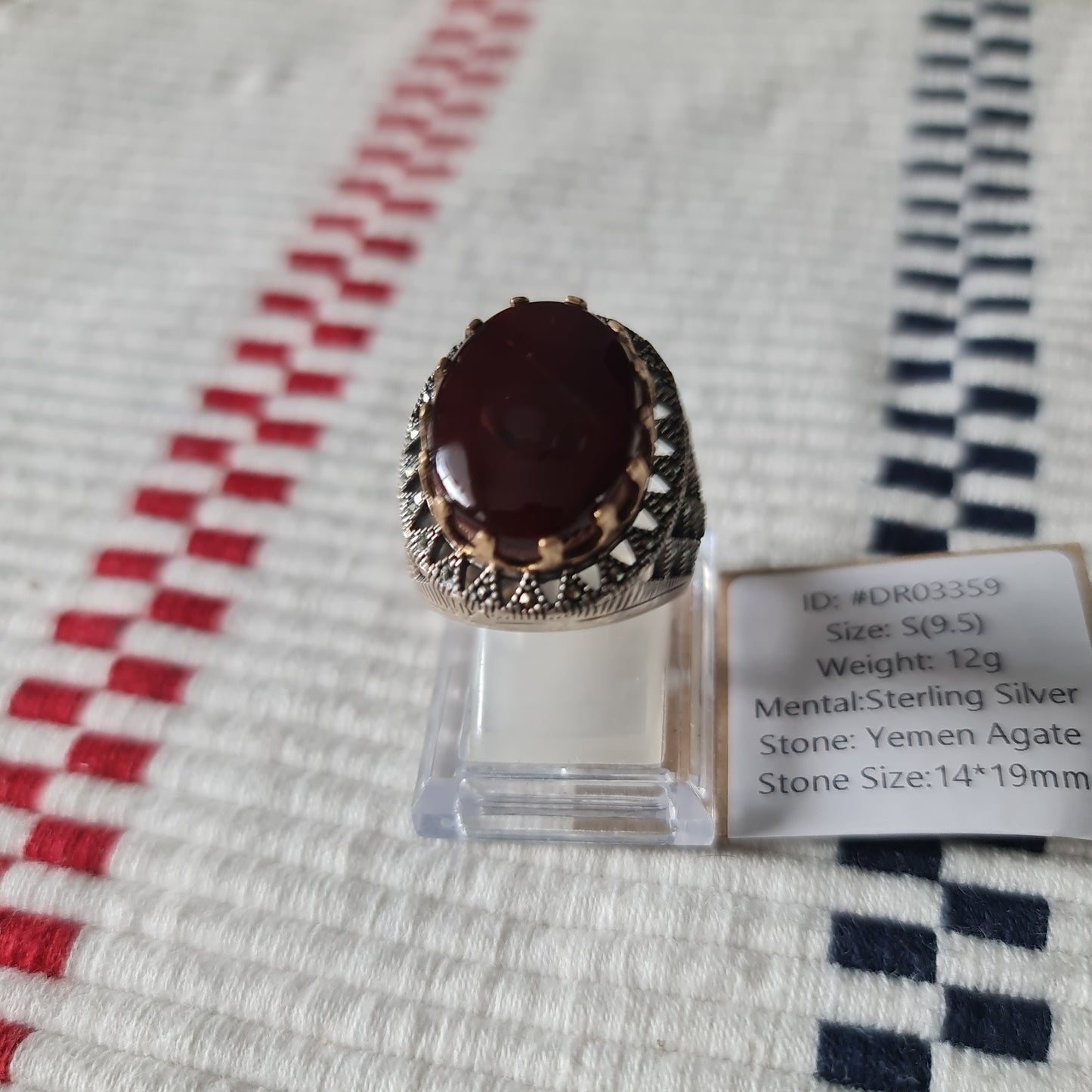 Yemeni Rare Genuine Agate 925 Silver Men's Ring DR03359