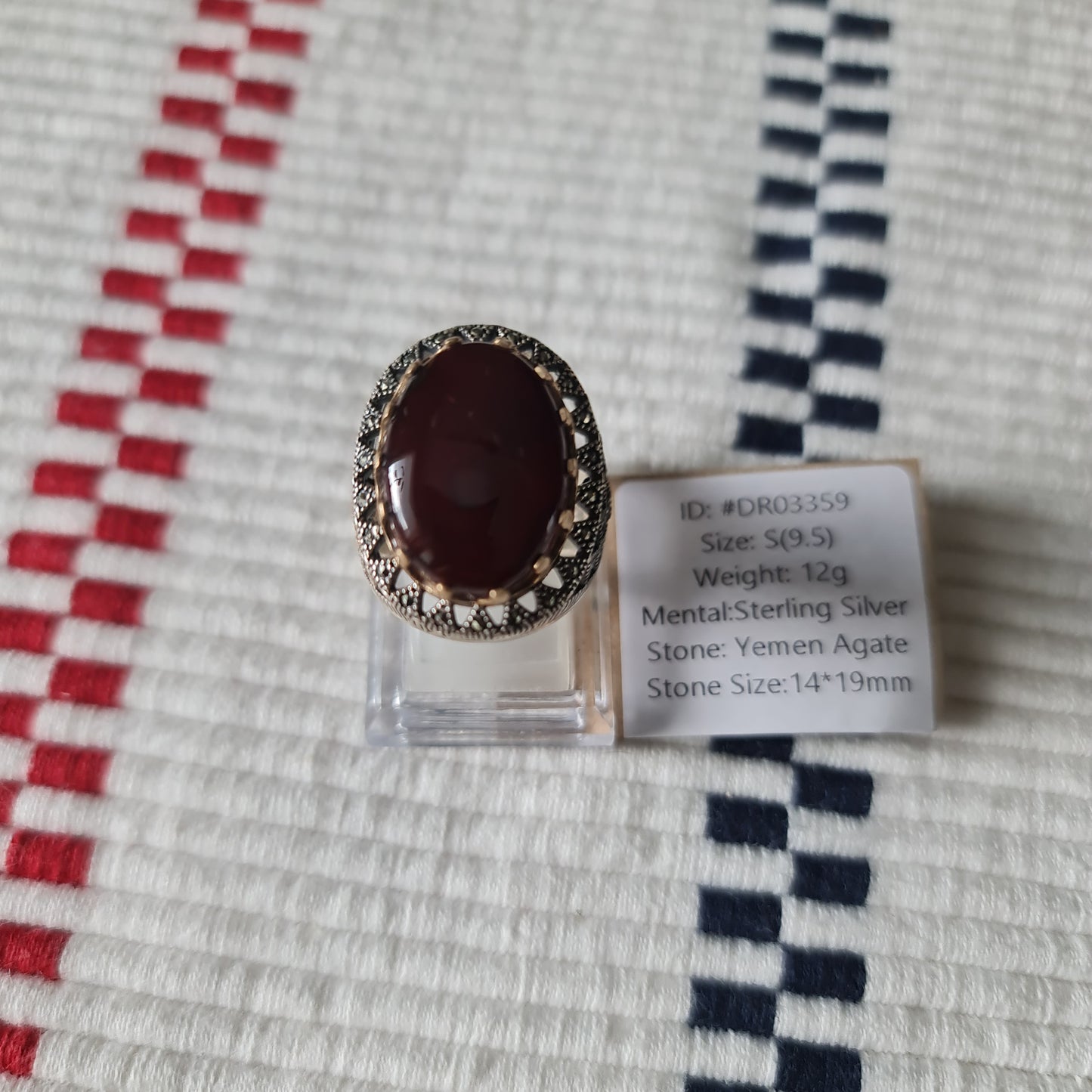 Yemeni Rare Genuine Agate 925 Silver Men's Ring DR03359