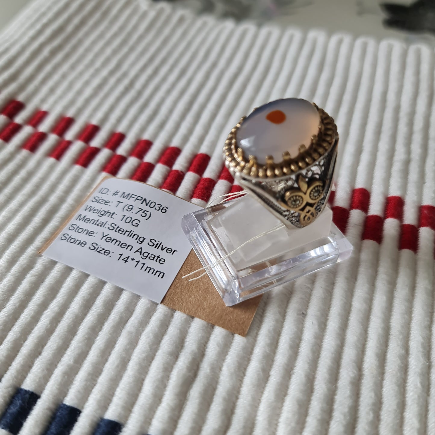 Yemeni Rare Genuine Agate 925 Silver Men's Ring MFPN036