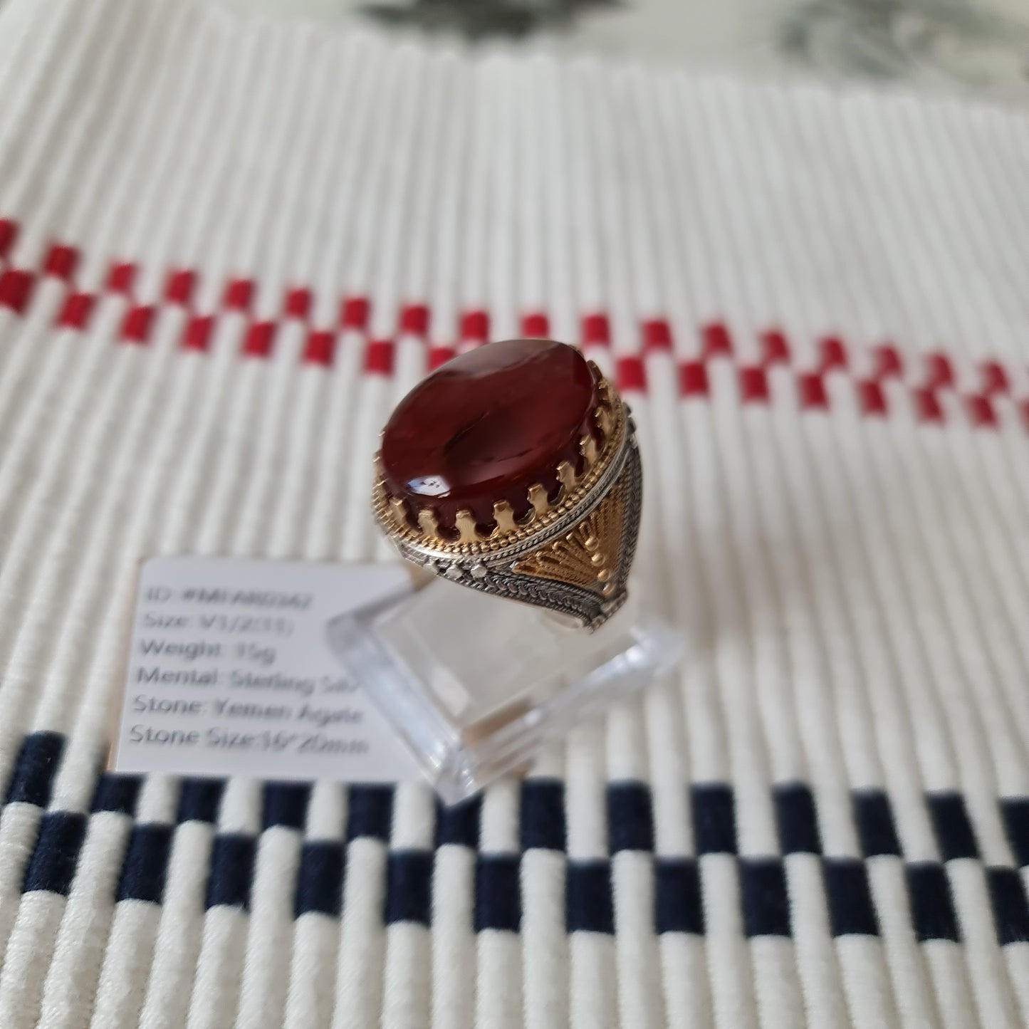 Yemeni Rare Genuine Agate 925 Silver Men's Ring MFAR0342