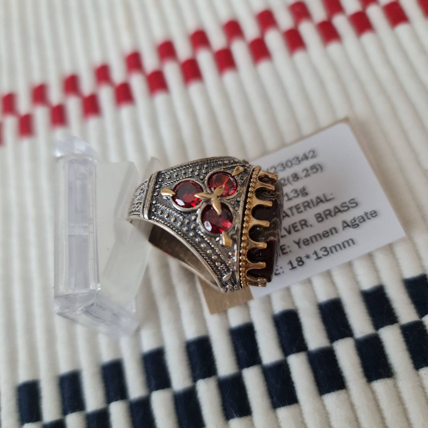 Anillo yemení de ágata genuina de plata 925 para hombre, raro, MFH230342