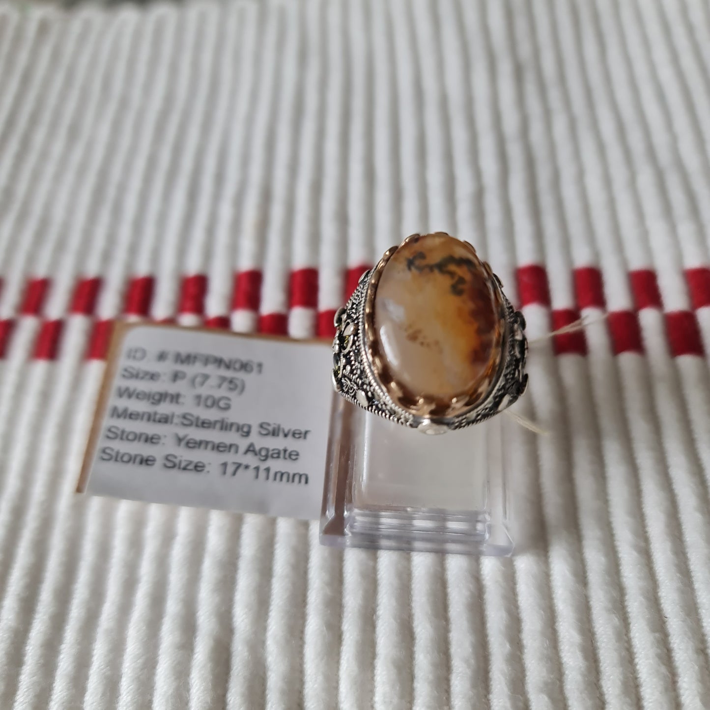 Yemeni Rare Genuine Agate 925 Silver Men's Ring MFPN061
