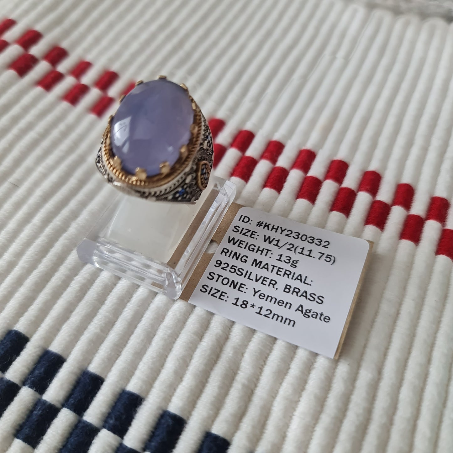 Yemeni Rare Genuine Agate 925 Silver Men's Ring KHY230332