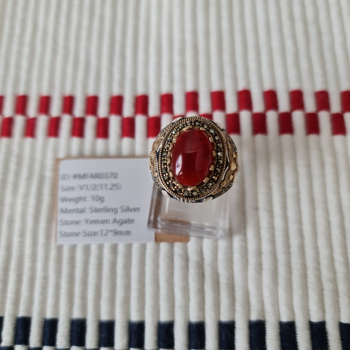 Yemeni Rare Genuine Agate 925 Silver Men's Ring MFAR0370