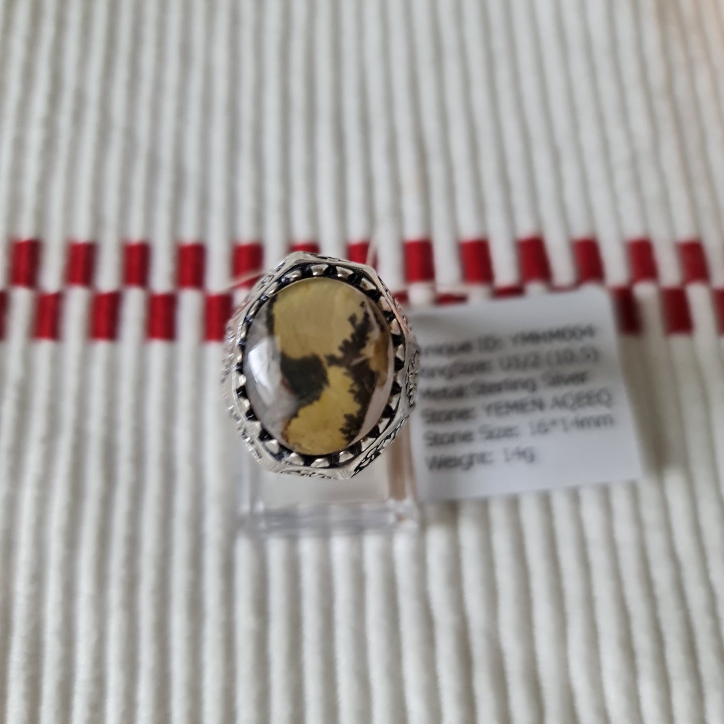 Yemeni Rare Genuine Agate 925 Silver Men's Ring YMHM004
