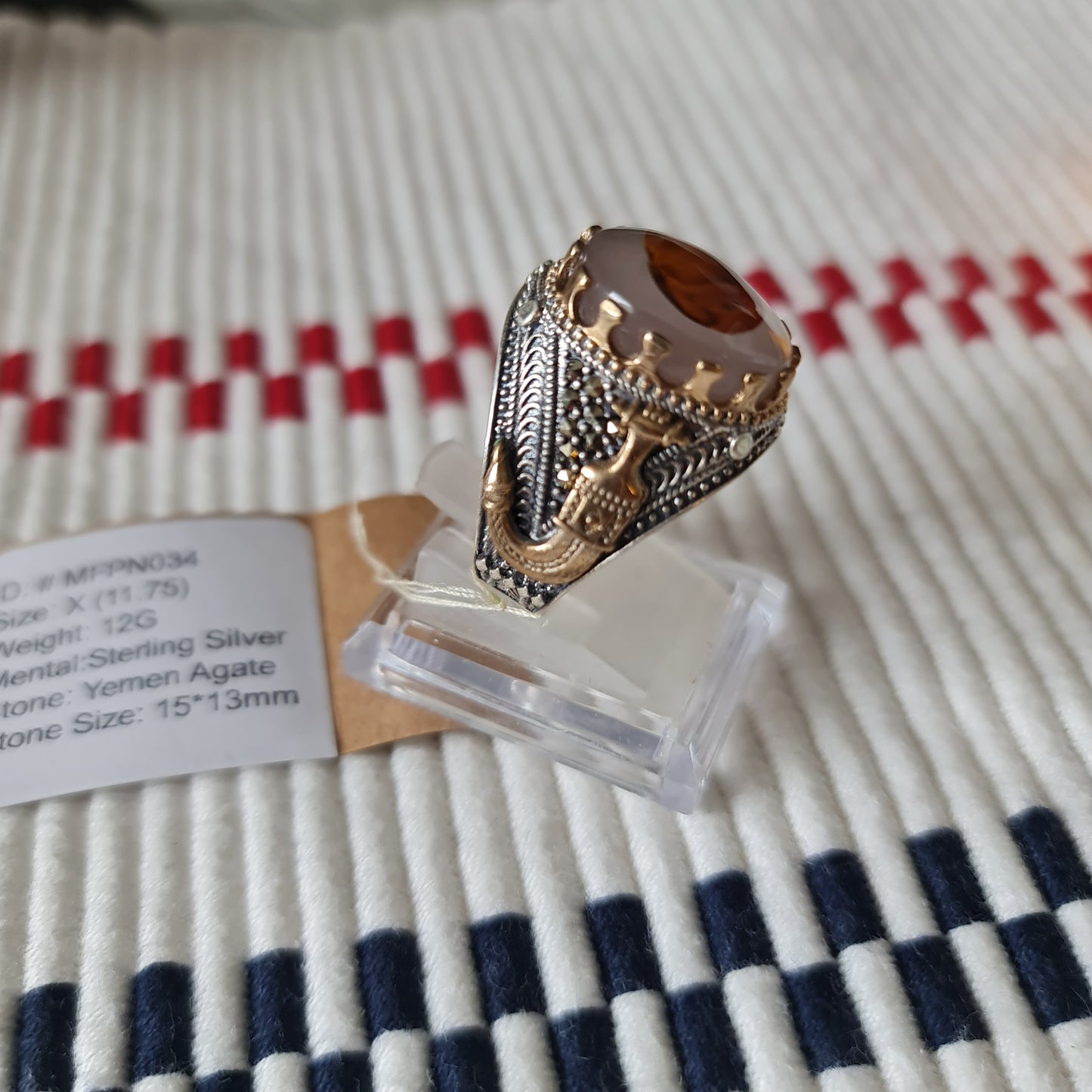 Yemeni Rare Genuine Agate 925 Silver Men's Ring MFPN034