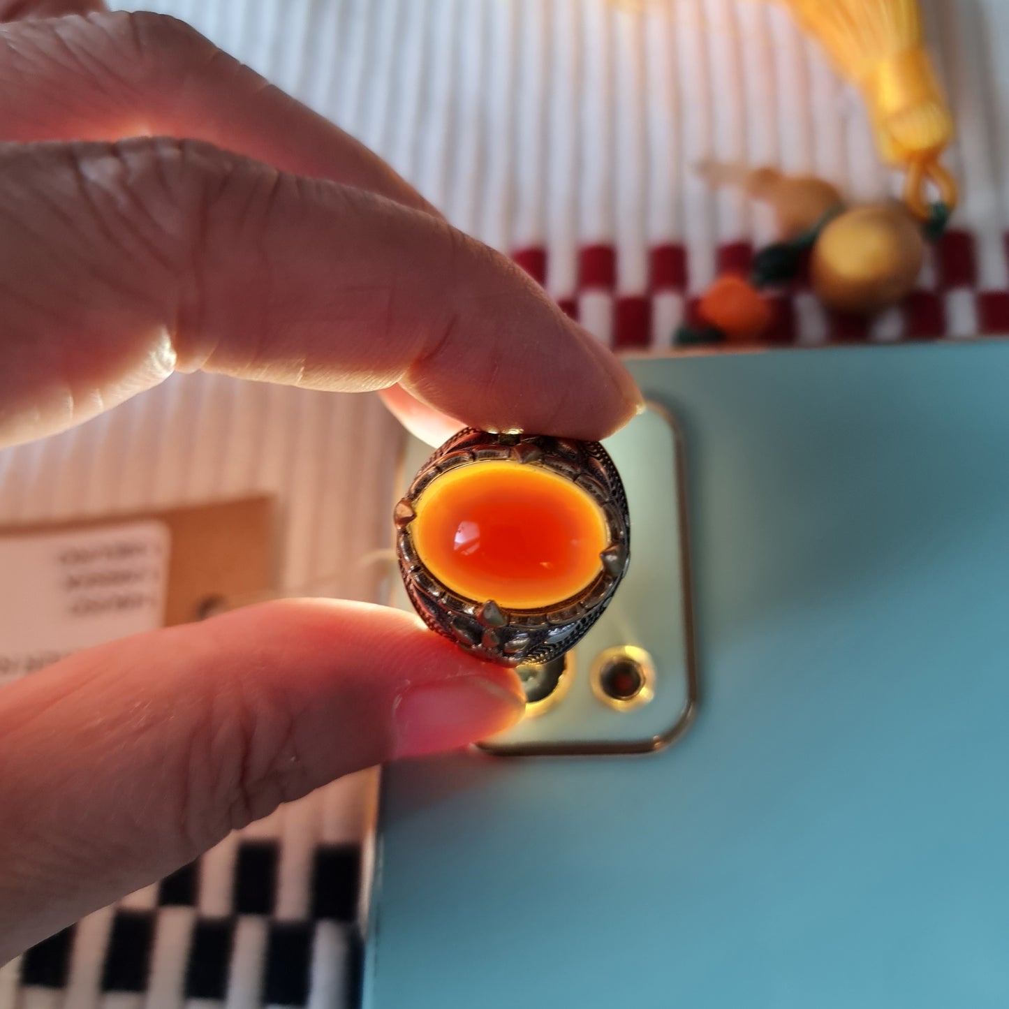 Yemeni Rare Genuine Agate 925 Silver Men's Ring MFPN014