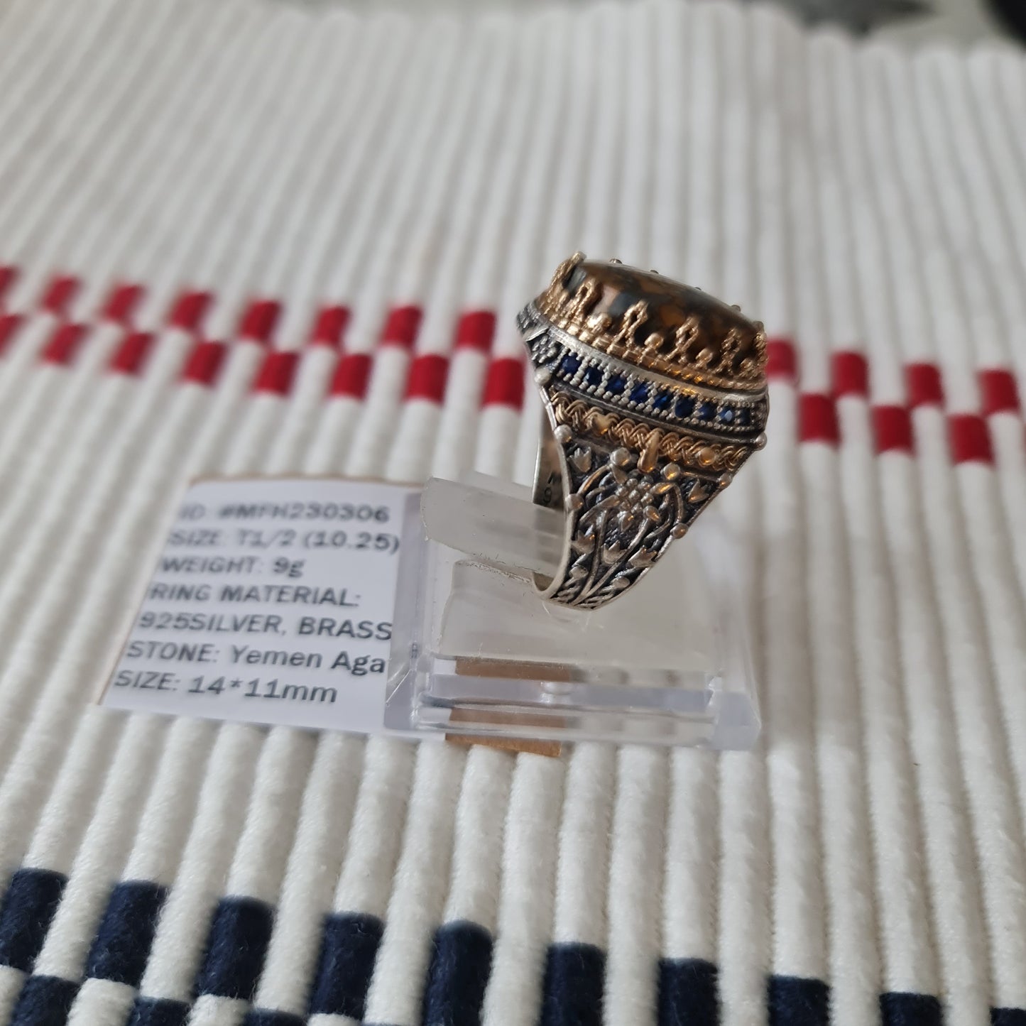 Yemeni Rare Genuine Agate 925 Silver Men's Ring MF230306