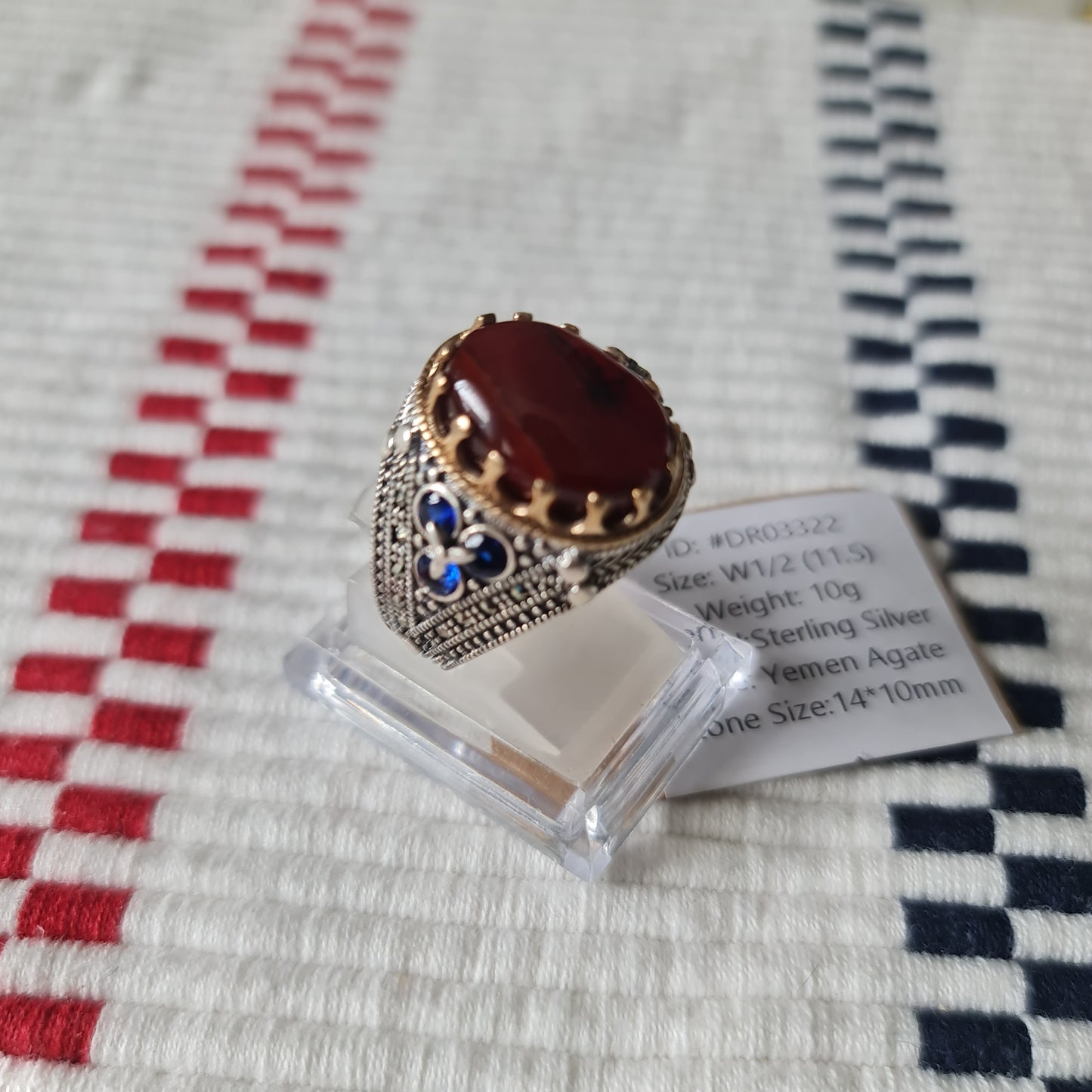 Yemeni Rare Genuine Agate 925 Silver Men's Ring DR03322