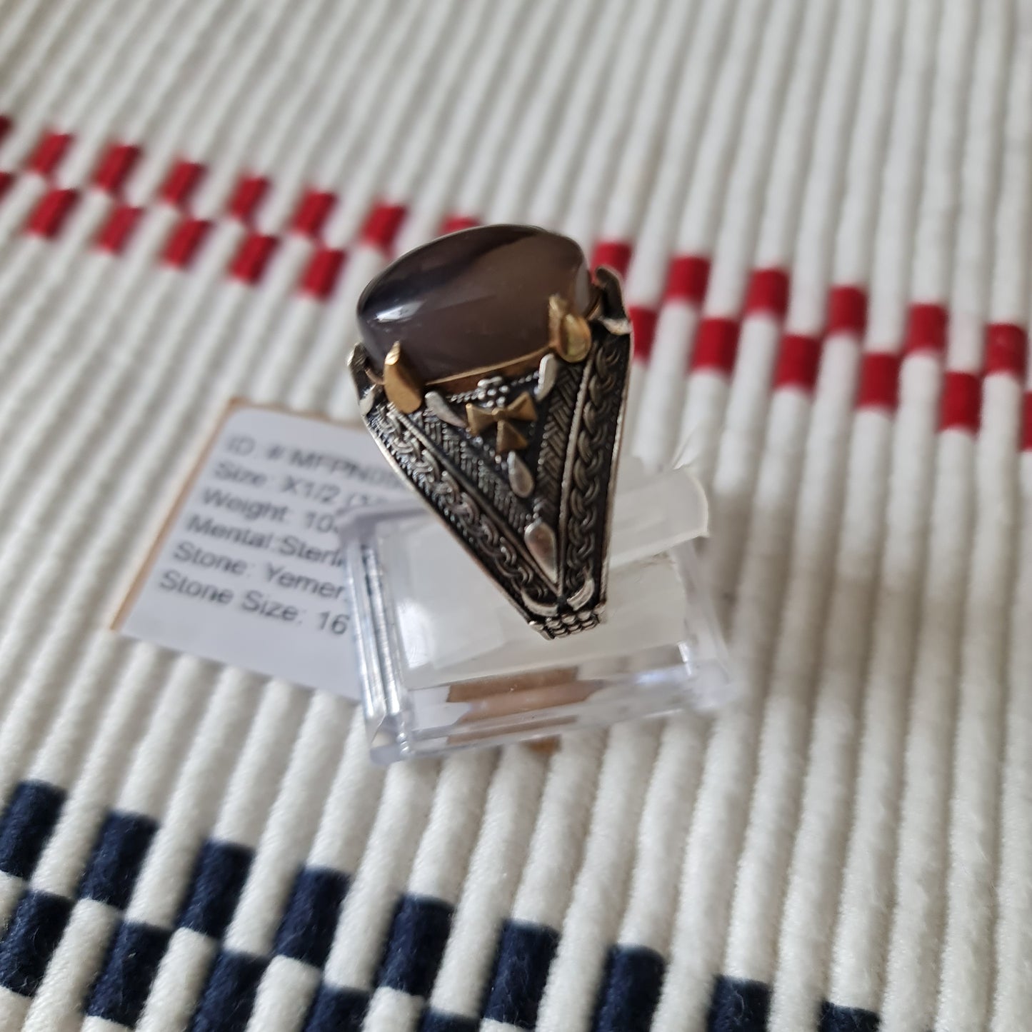 Yemeni Rare Genuine Agate 925 Silver Men's Ring MFPN050