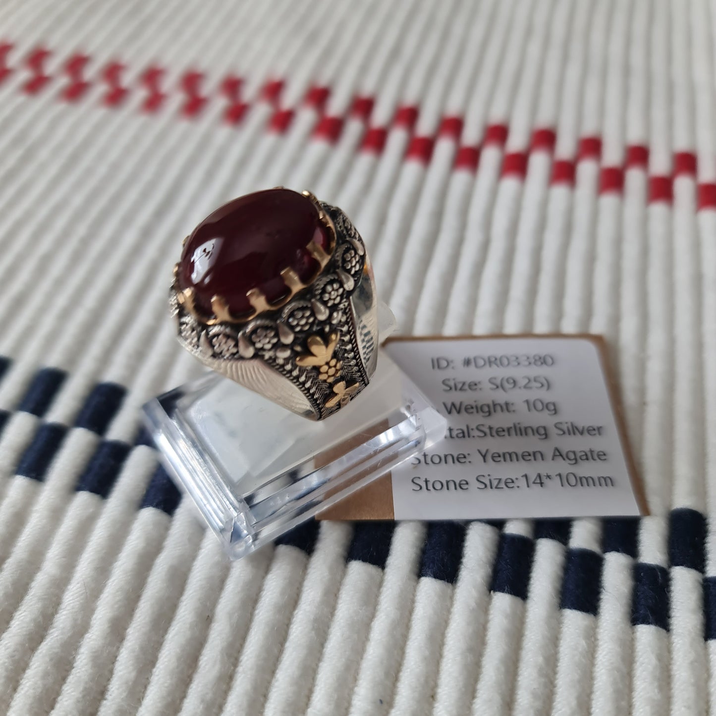 Yemeni Rare Genuine Agate 925 Silver Men's Ring DR03380