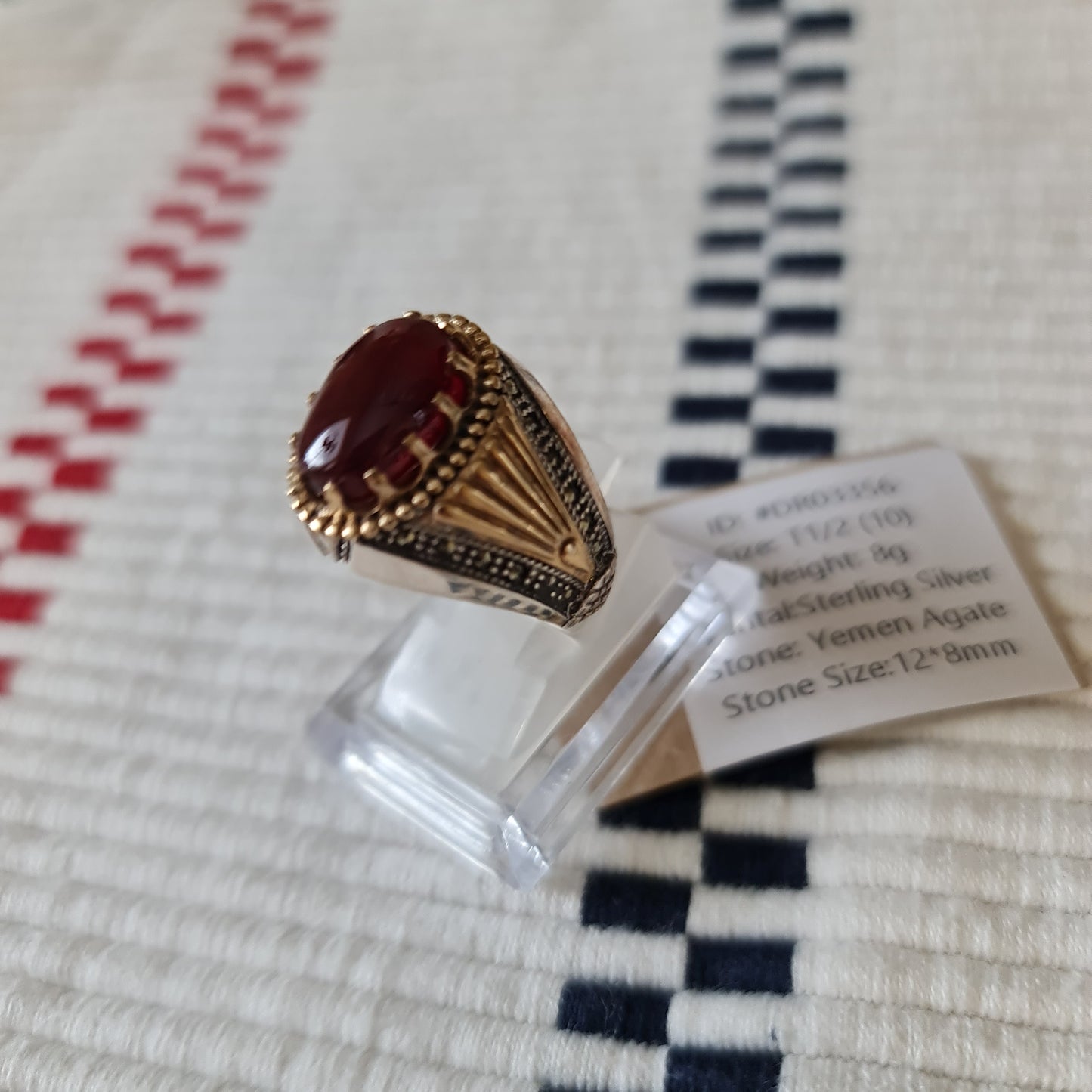 Yemeni Rare Genuine Agate 925 Silver Men's Ring DR03356