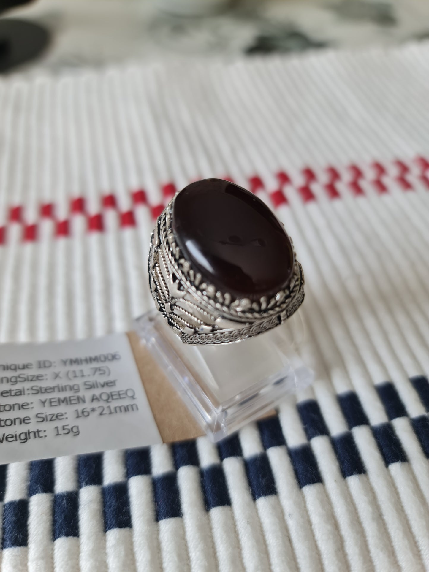 Yemeni Rare Genuine Agate 925 Silver Men's Ring YMHM006