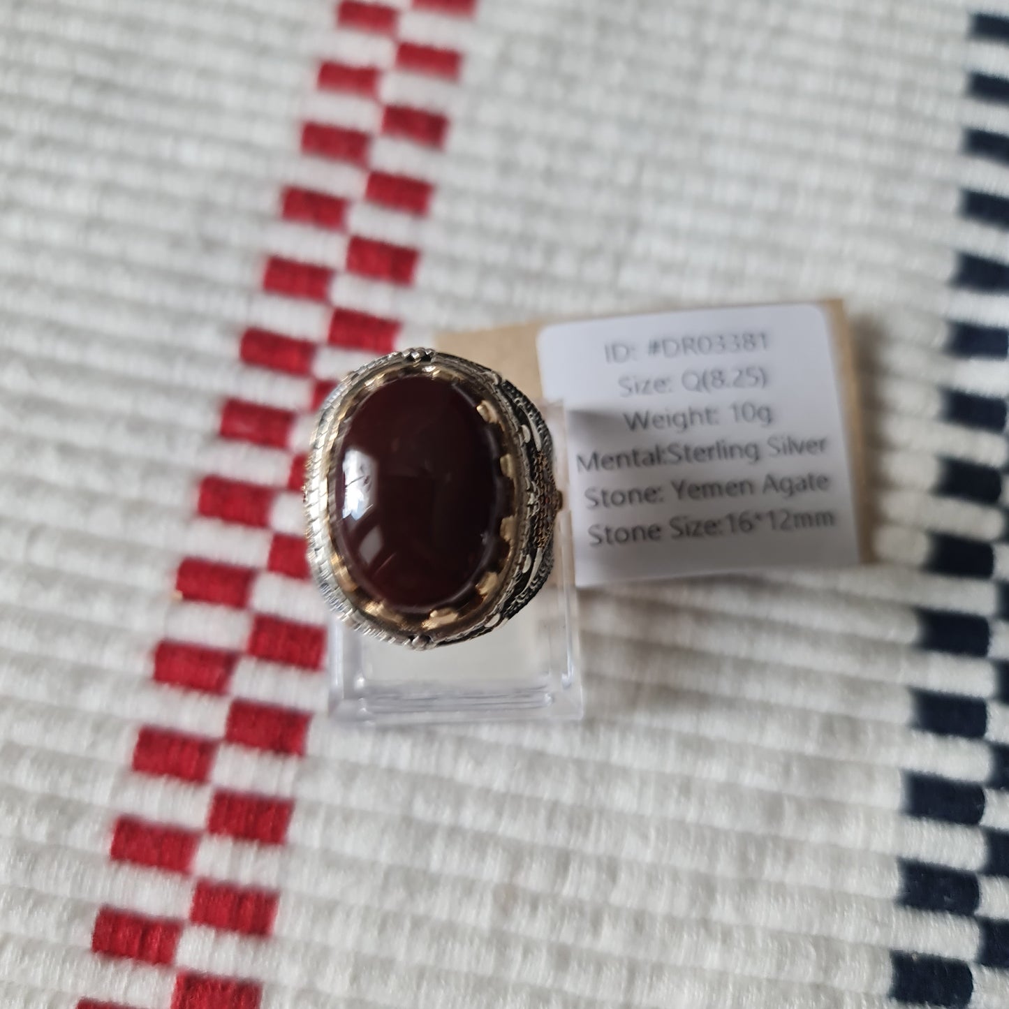 Yemeni Rare Genuine Agate 925 Silver Men's Ring DR03381