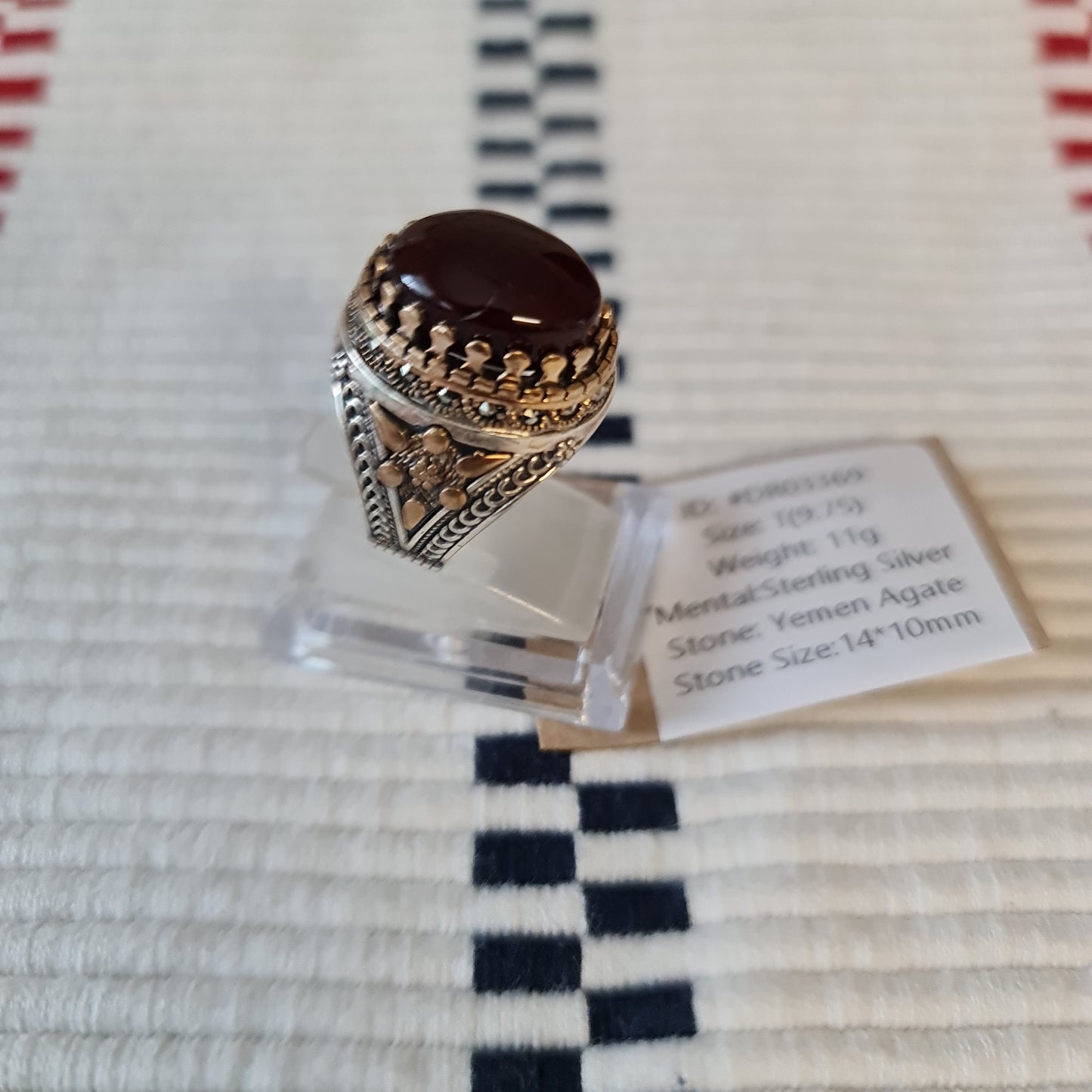 Yemeni Rare Genuine Agate 925 Silver Men's Ring DR03369