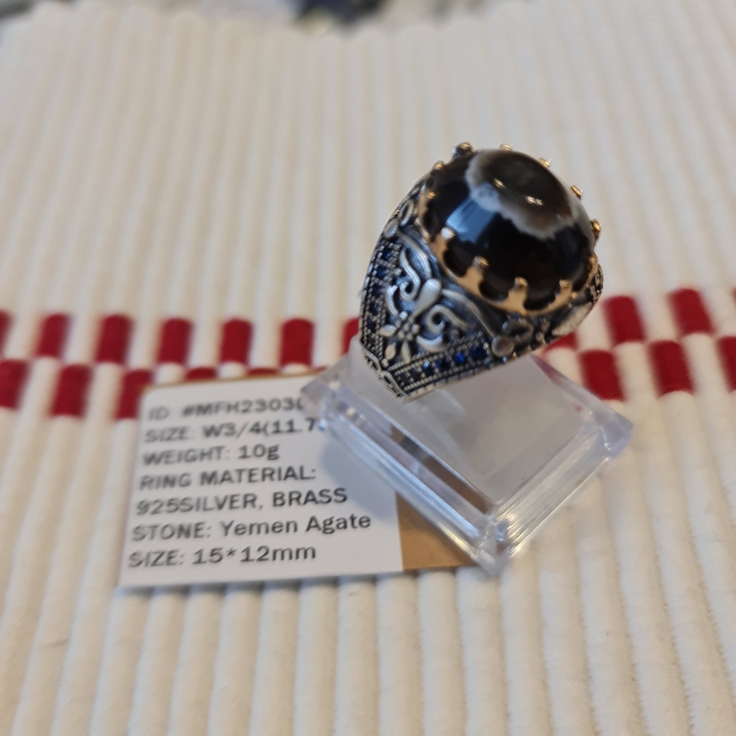 Yemeni Rare Genuine Agate 925 Silver Men's Ring MFH230308