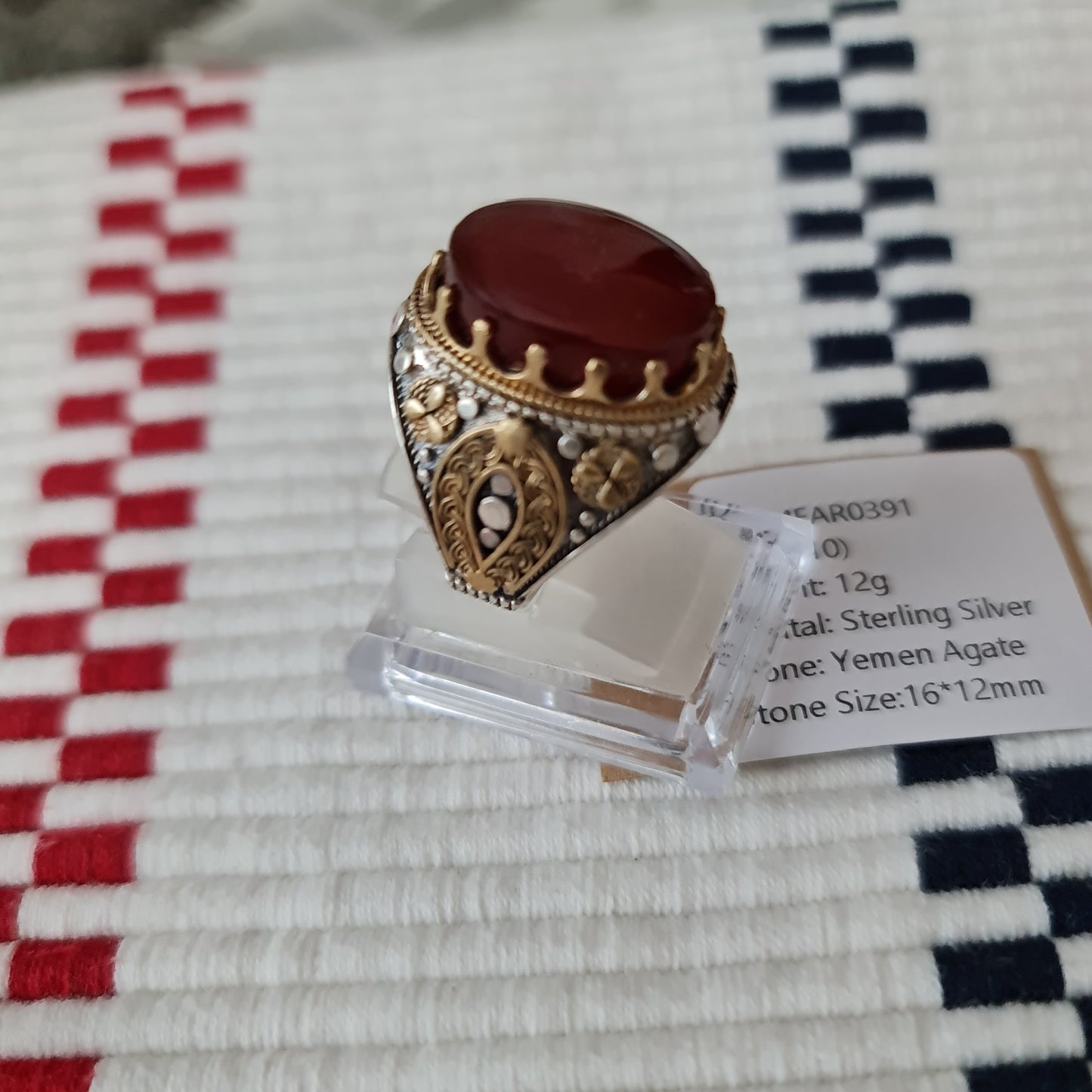 Yemeni Rare Genuine Agate 925 Silver Men's Ring MFAR0391