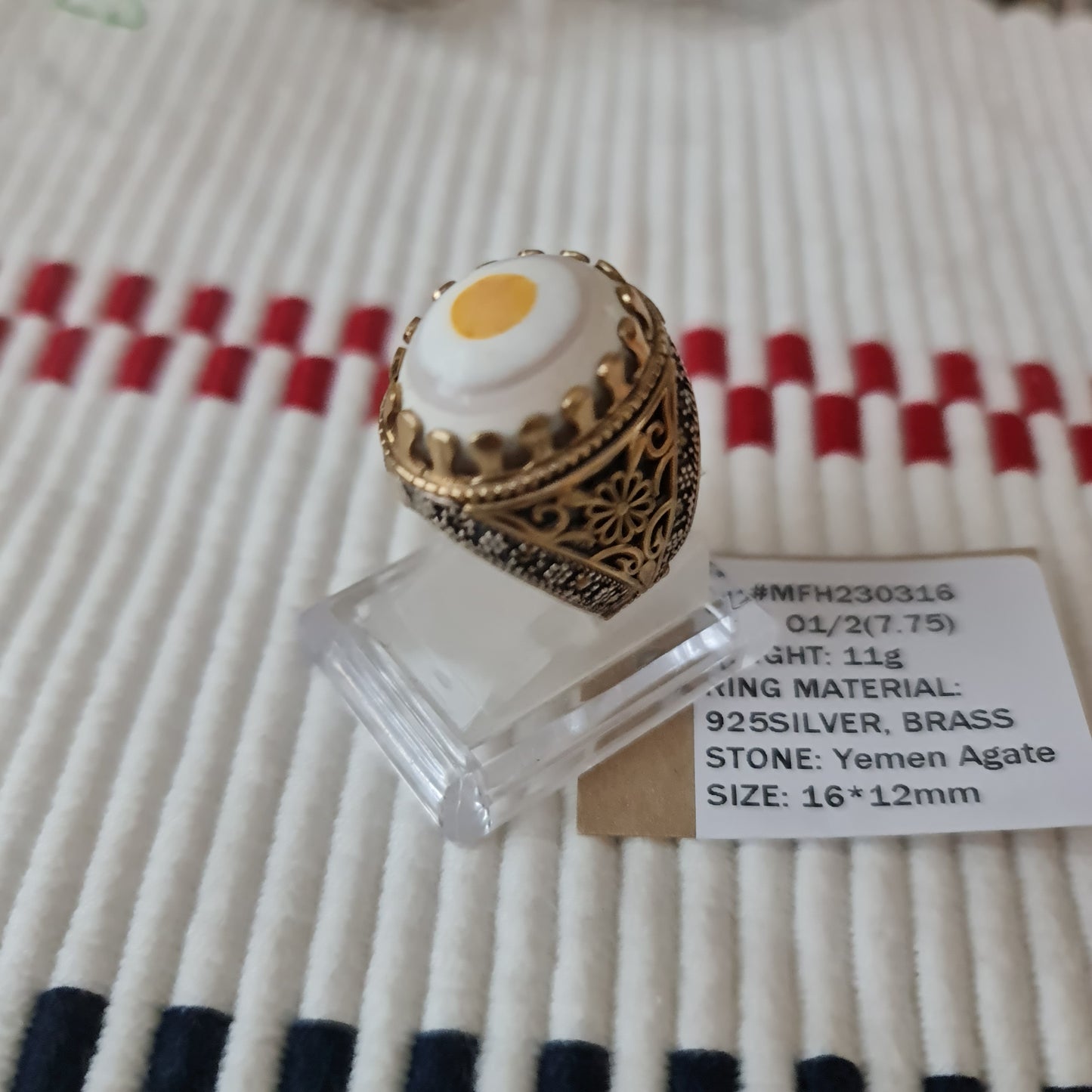 Anillo yemení de ágata genuina de plata 925 para hombre, raro, MFH230316