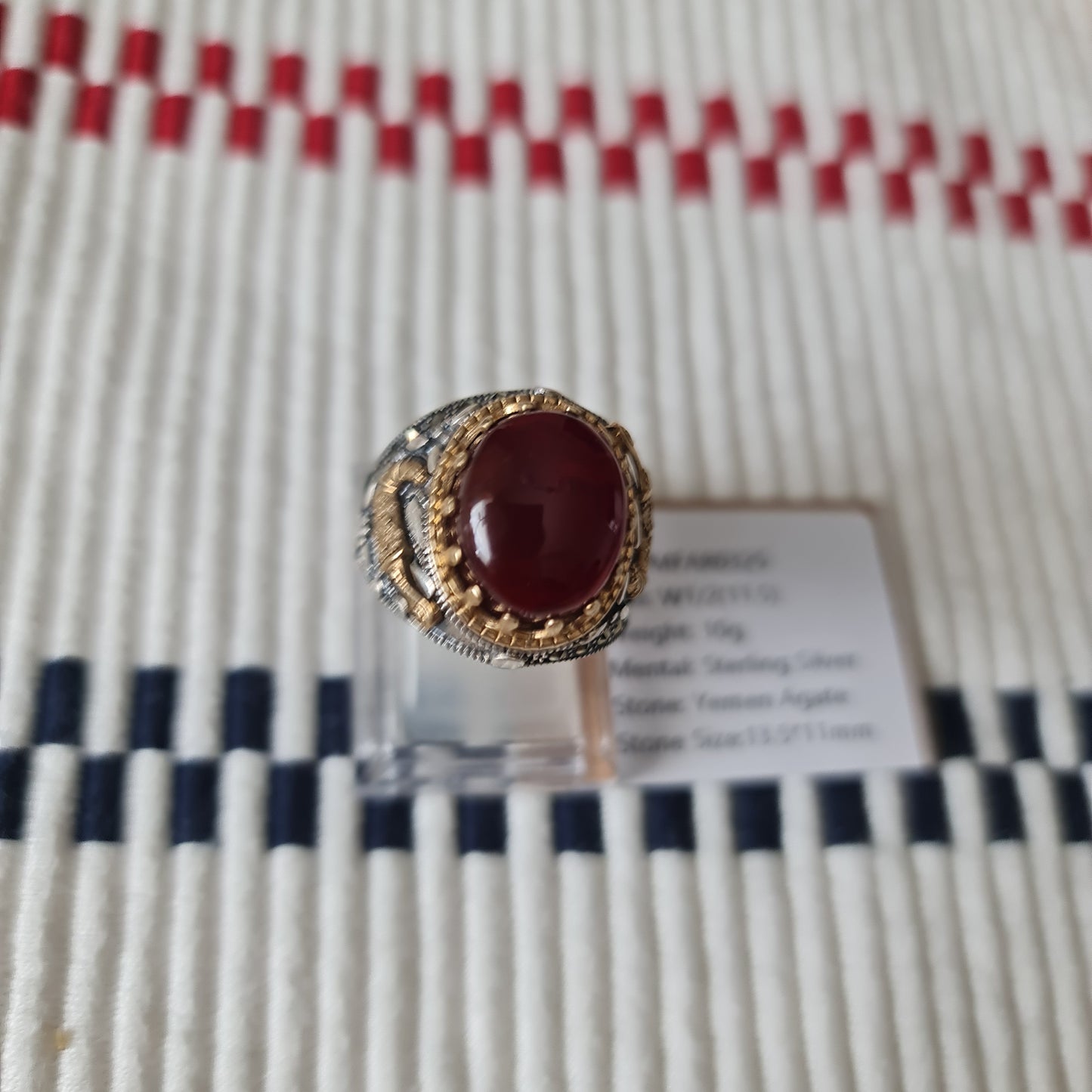 Yemeni Rare Genuine Agate 925 Silver Men's Ring MFAR0325