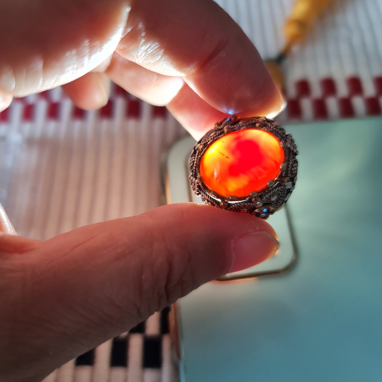 Yemeni Rare Genuine Agate 925 Silver Men's Ring MFAR0332