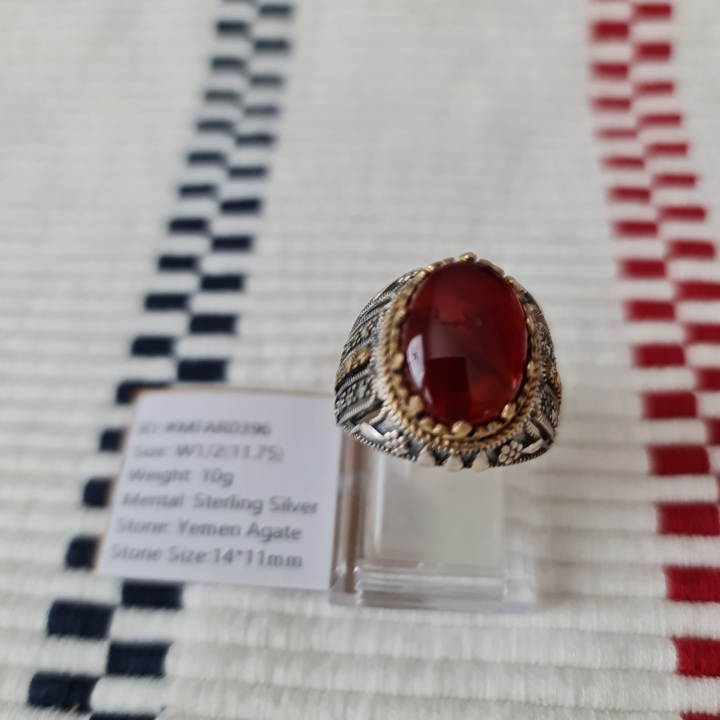 Yemeni Rare Genuine Agate 925 Silver Men's Ring MFAR0396