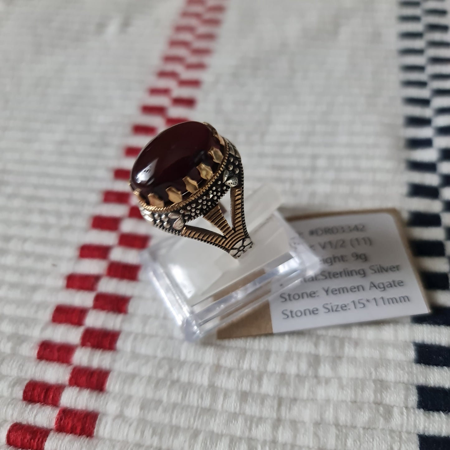 Yemeni Rare Genuine Agate 925 Silver Men's Ring DR03342