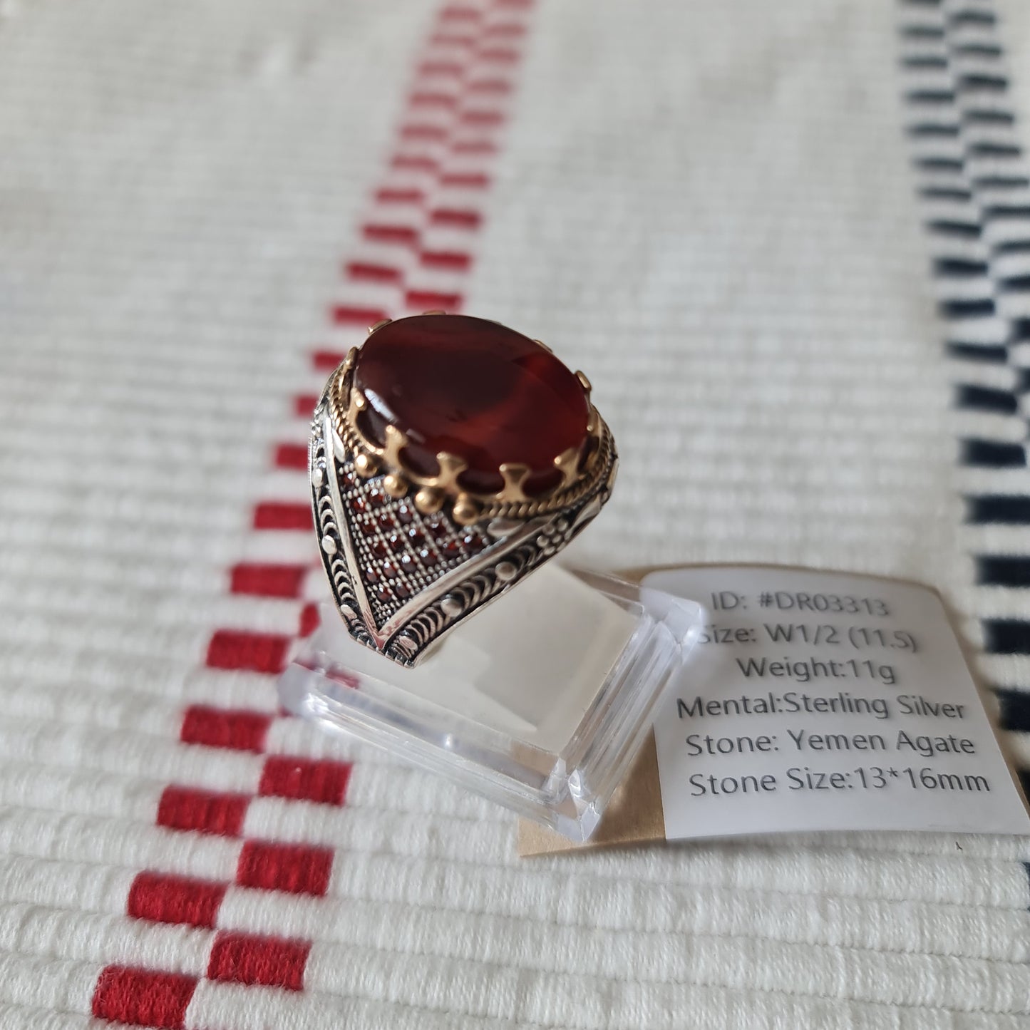 Yemeni Rare Genuine Agate 925 Silver Men's Ring DR03313