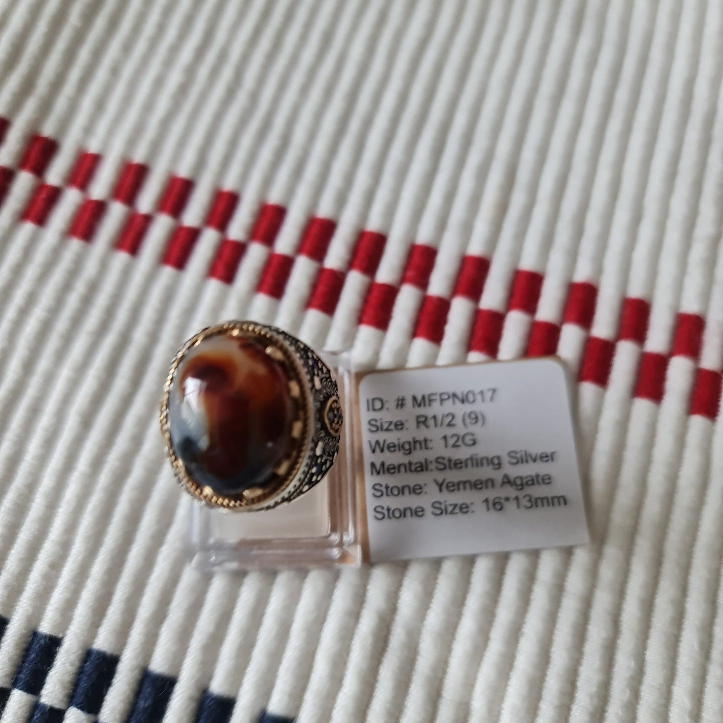 Yemeni Rare Genuine Agate 925 Silver Men's Ring MFPN017