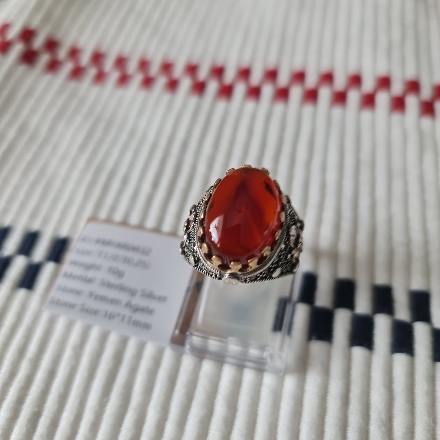 Yemeni Rare Genuine Agate 925 Silver Men's Ring MFAR0432