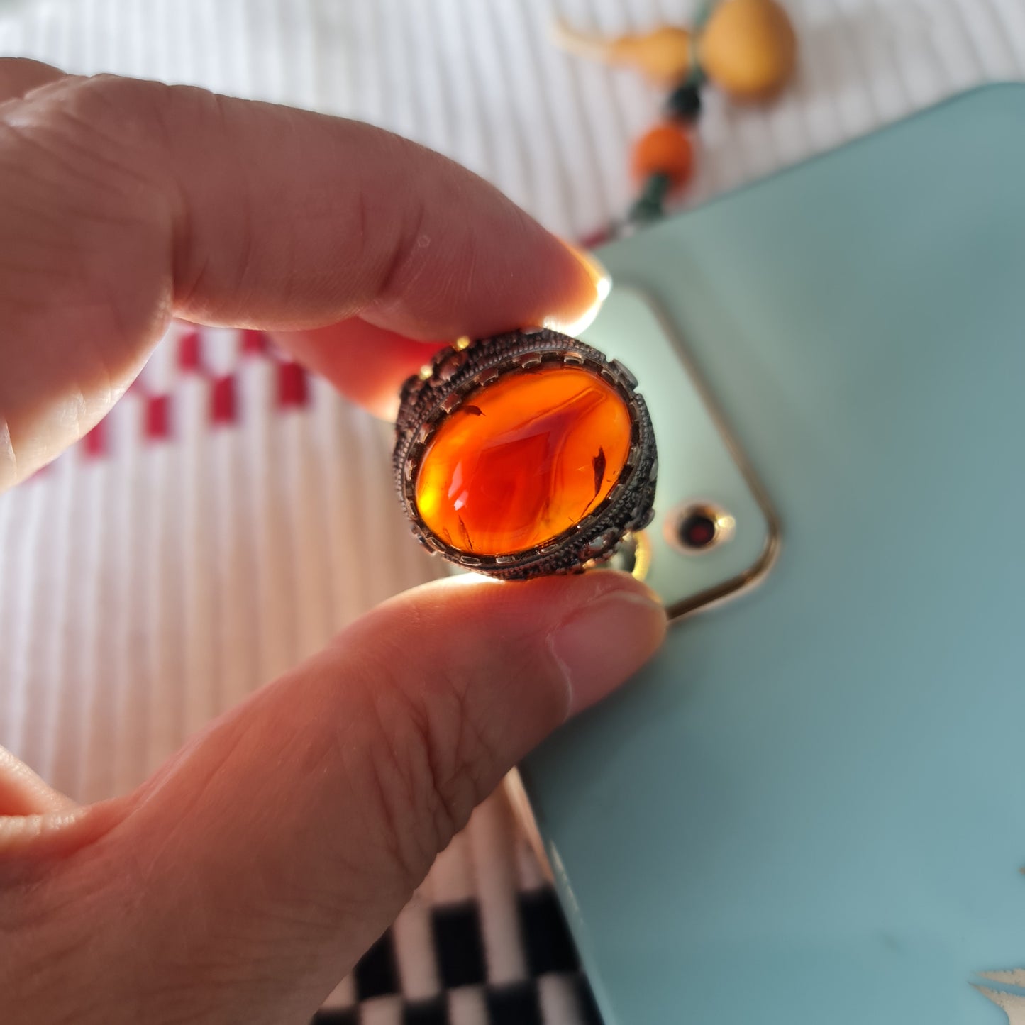 Yemeni Rare Genuine Agate 925 Silver Men's Ring MFAR0432