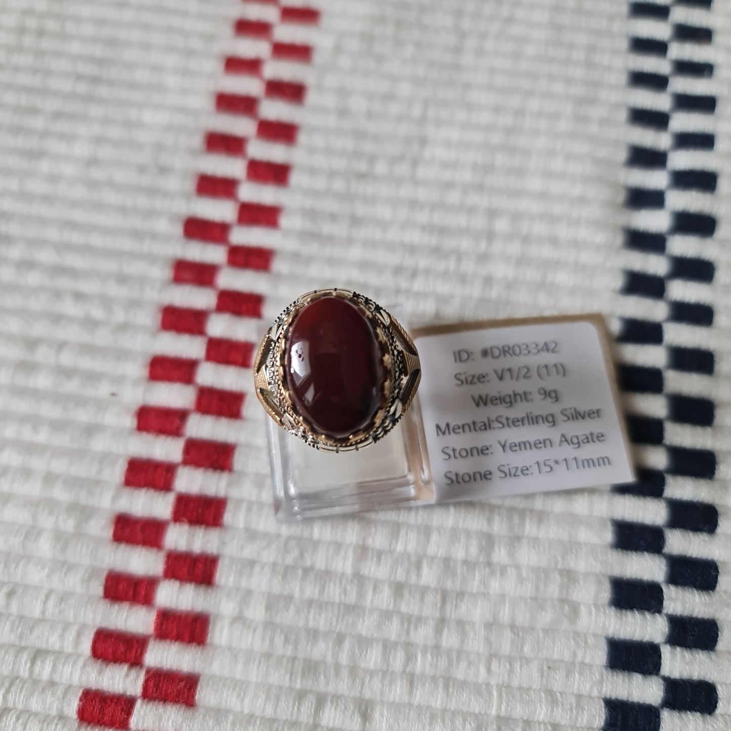 Yemeni Rare Genuine Agate 925 Silver Men's Ring DR03342