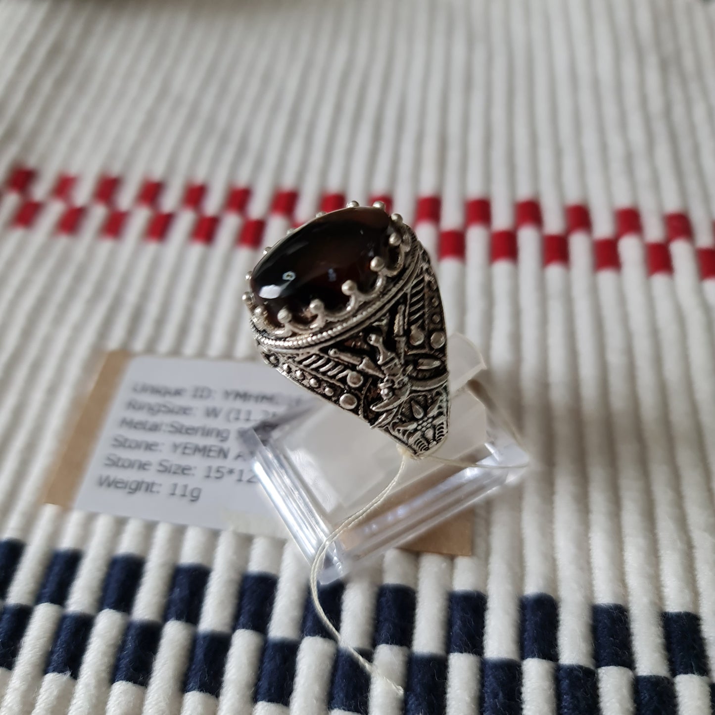 Yemeni Rare Genuine Agate 925 Silver Men's Ring YMHM016
