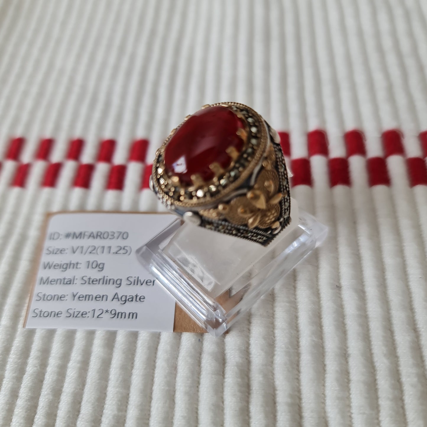 Yemeni Rare Genuine Agate 925 Silver Men's Ring MFAR0370