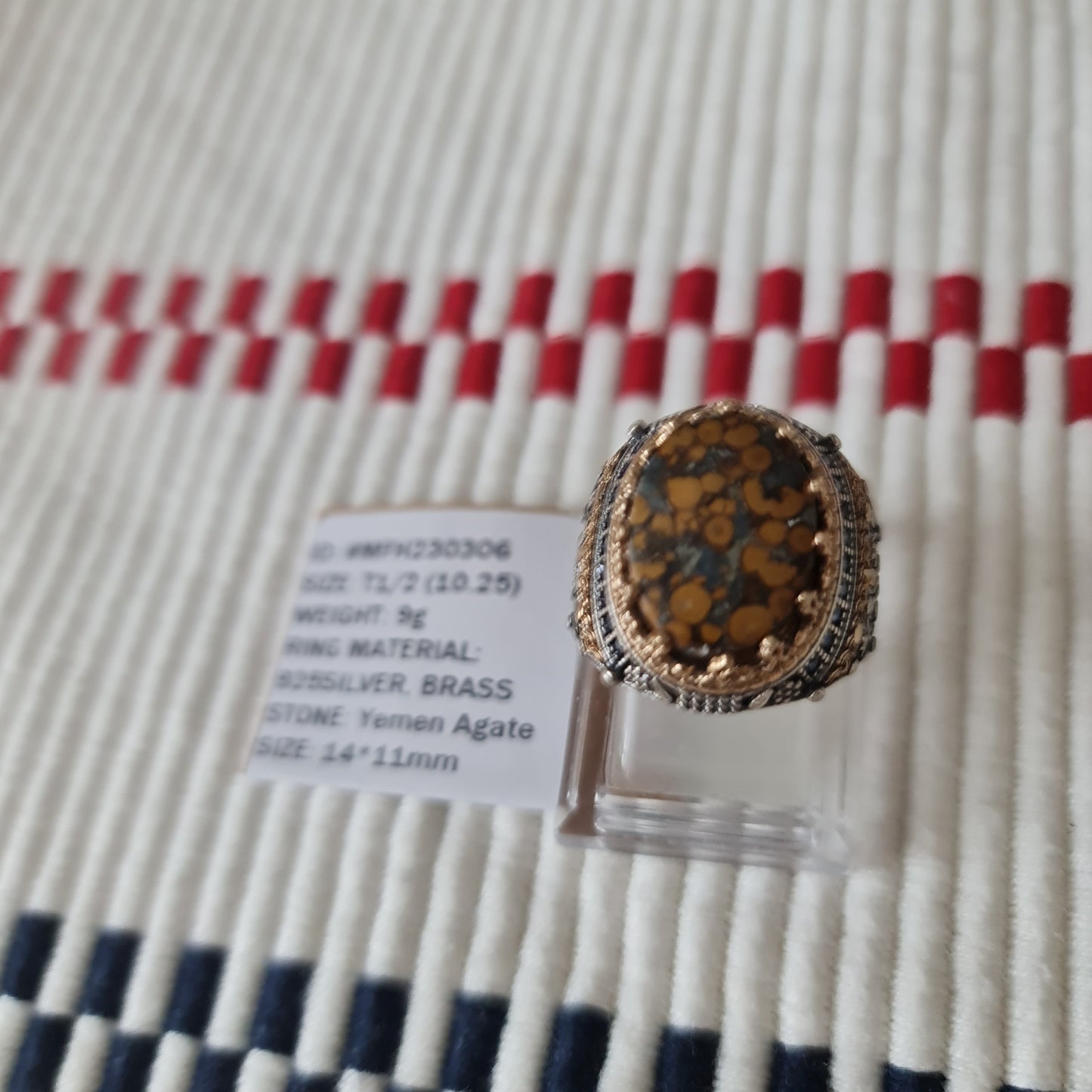 Yemeni Rare Genuine Agate 925 Silver Men's Ring MF230306