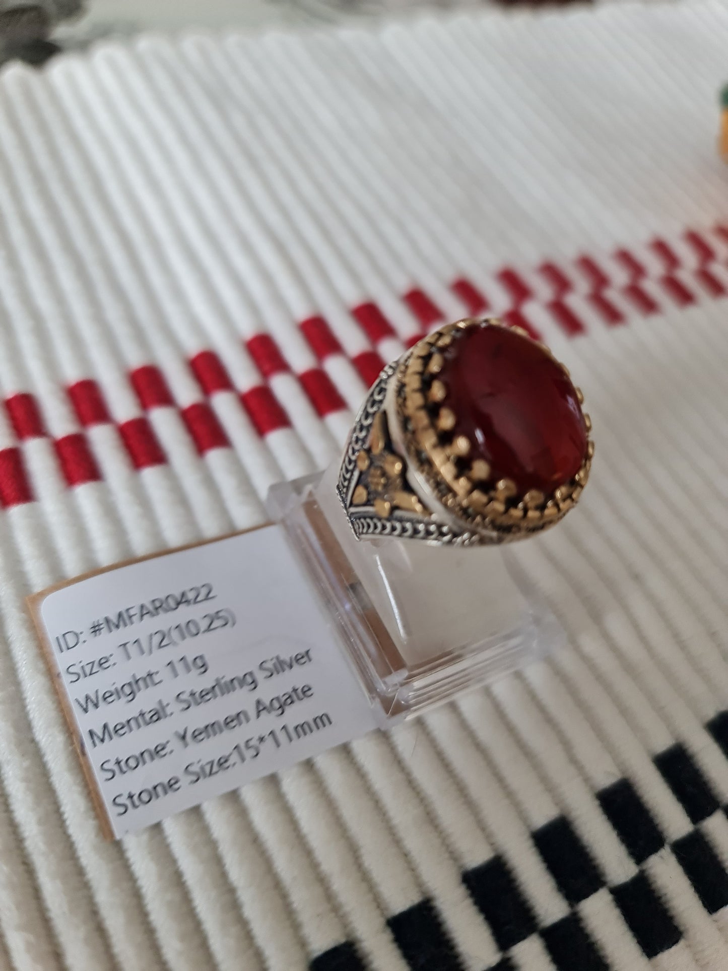 Yemeni Rare Genuine Agate 925 Silver Men's Ring MFAR0422