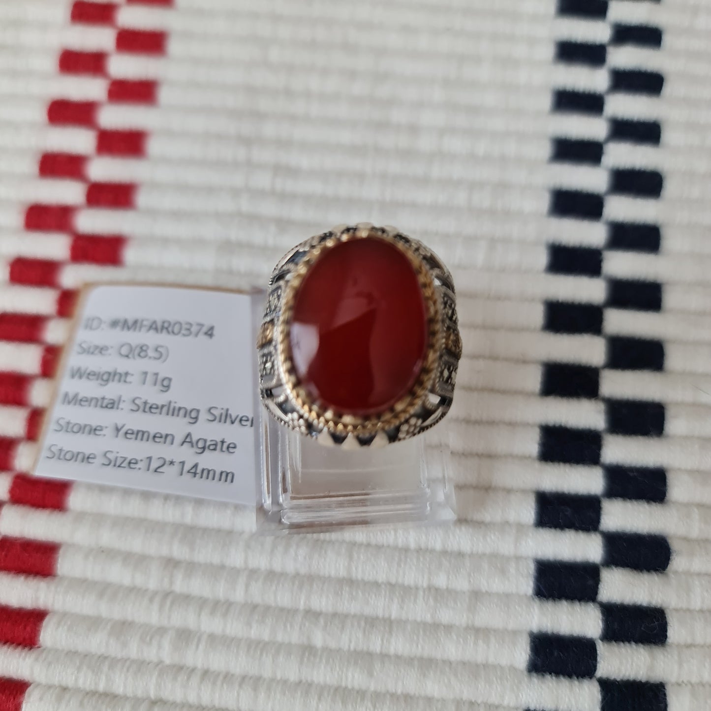 Yemeni Rare Genuine Agate 925 Silver Men's Ring MFAR0374