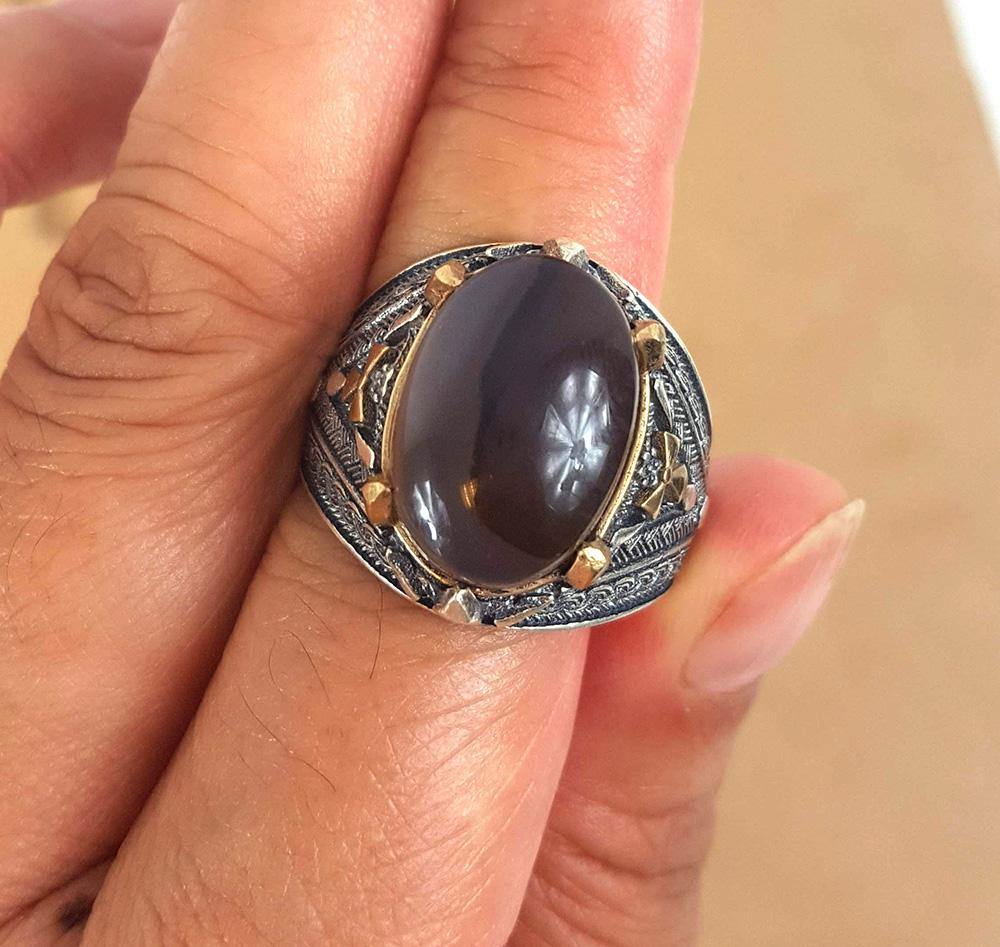 Yemeni Rare Genuine Agate 925 Silver Men's Ring MFPN050 - Arabian Shopping Zone