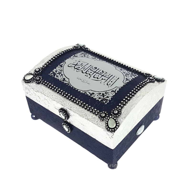7" Quran Decorated Navy-Silver Storage Box (BOOK INCLUDED) #225 - Arabian Shopping Zone