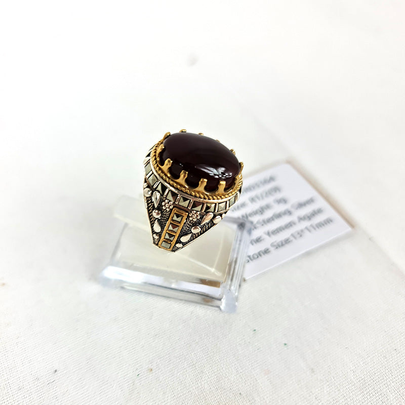 Anillo de plata 925 yemení de ágata genuina, raro para hombre, DR03364